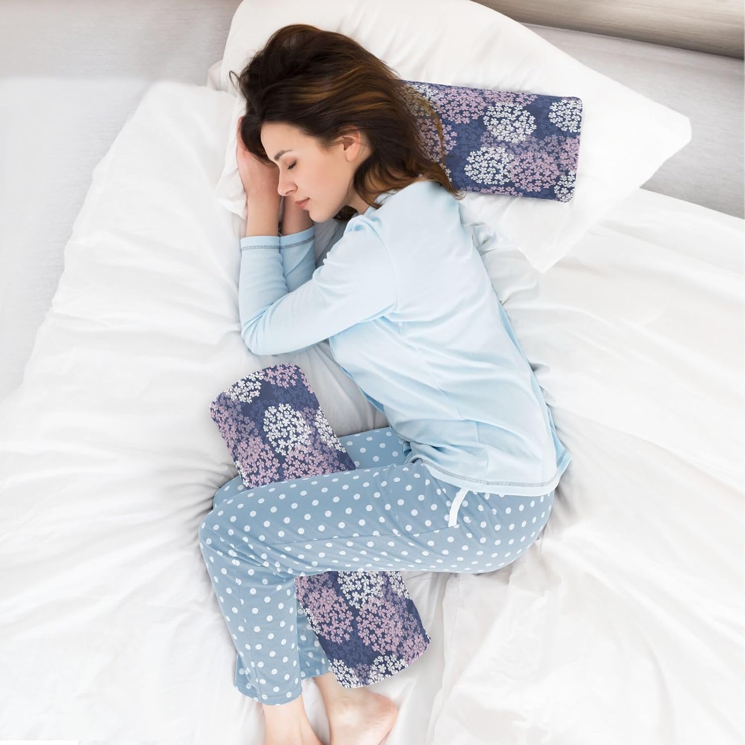 FRODOTGV Almohadas redondas de hortensias violetas de lujo, para cama, almohada de cuello firme, fundas de almohada redondas, memoria cilíndrica