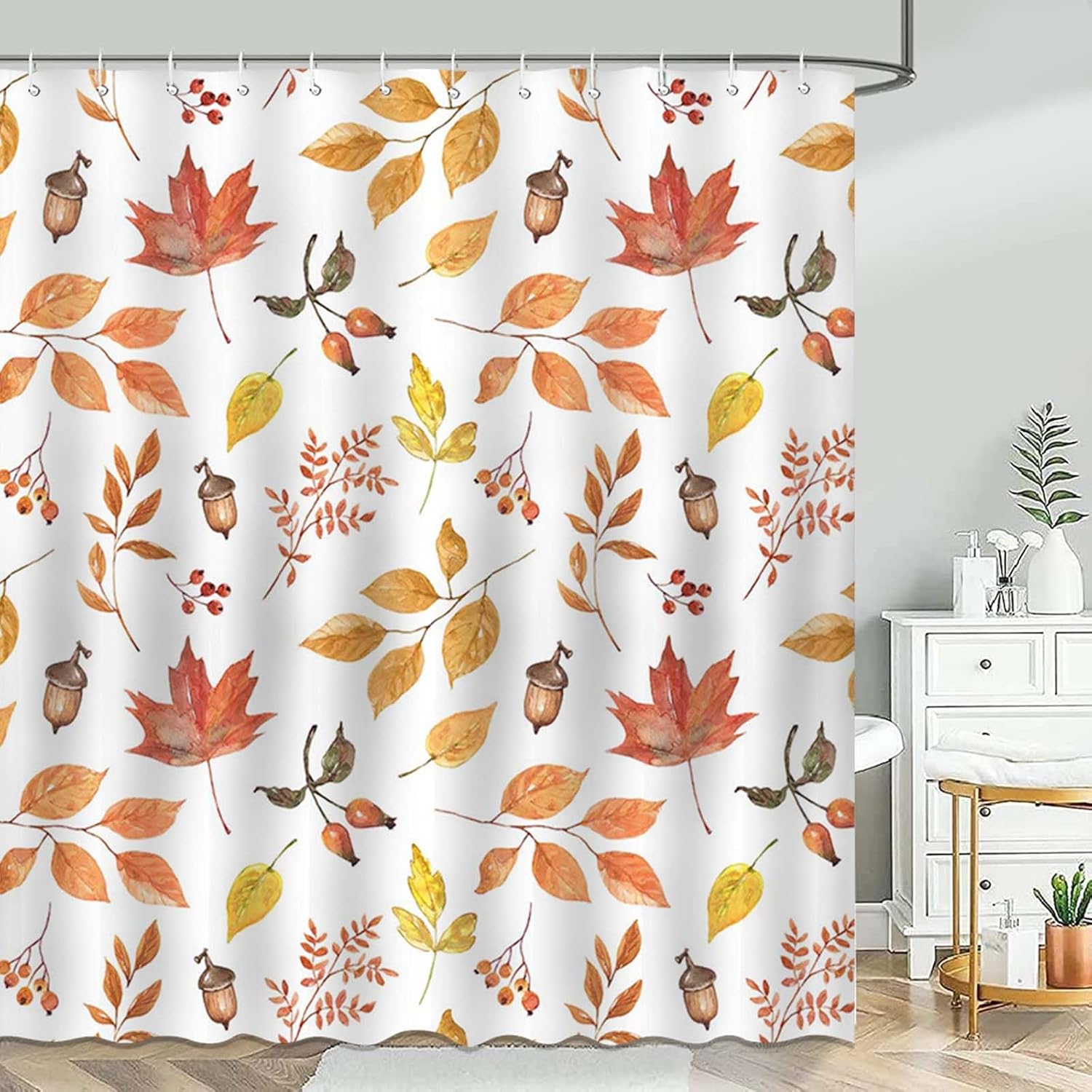 Mocsicka Cortina de ducha con hojas de otoño, cosecha de Acción de Gracias, cortina de ducha botánica de 72 x 72 pulgadas, decoración del hogar,