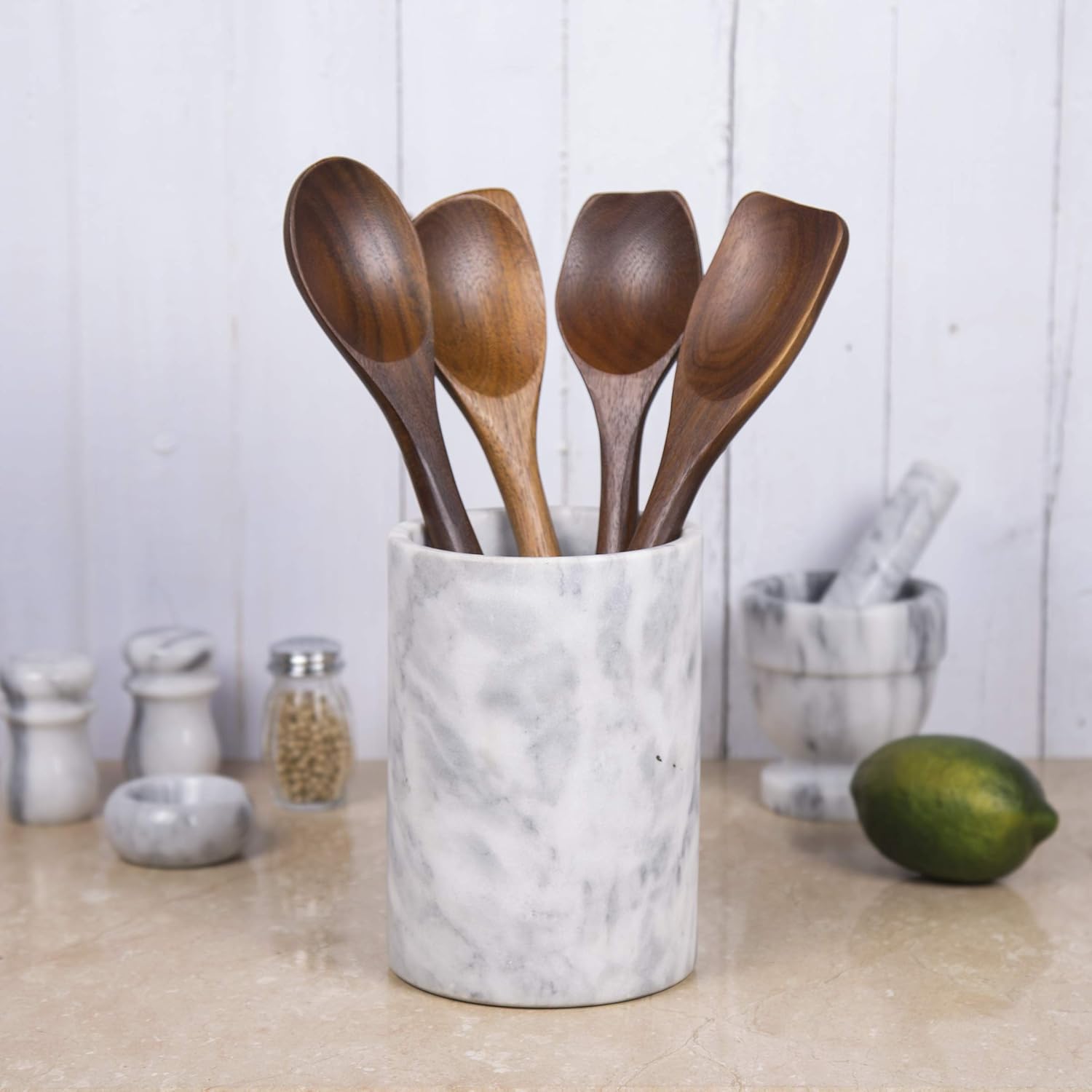 Creative Home Soporte multifuncional de mármol natural para utensilios de cocina, organizador de encimera de cocina, enfriador de vino, 5 pulgadas