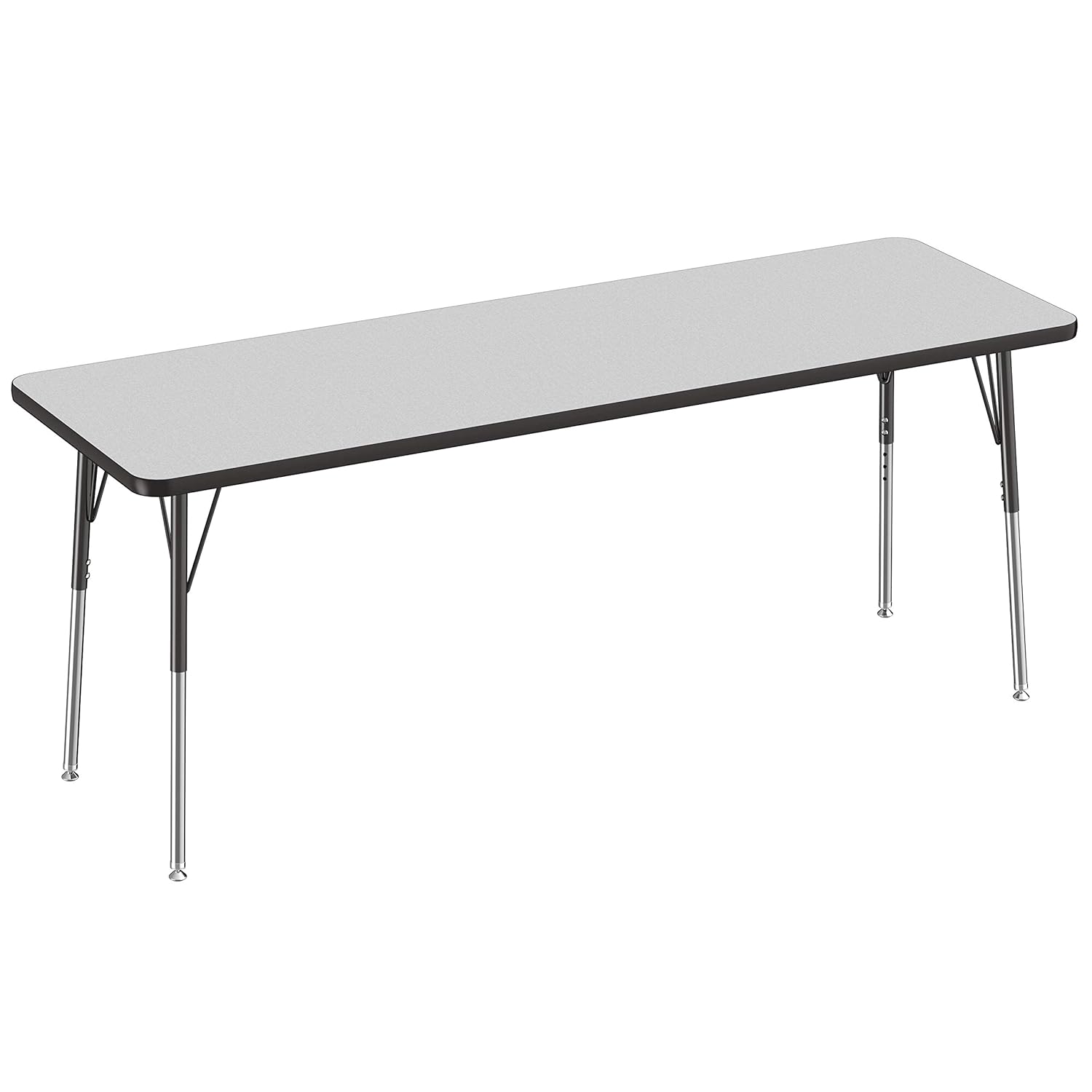 Factory Direct Partners Mesa rectangular 10015-GYBK ajustable, para niños, con patas estándar y deslizadores giratorios, mide 24 x 72 pulgadas,