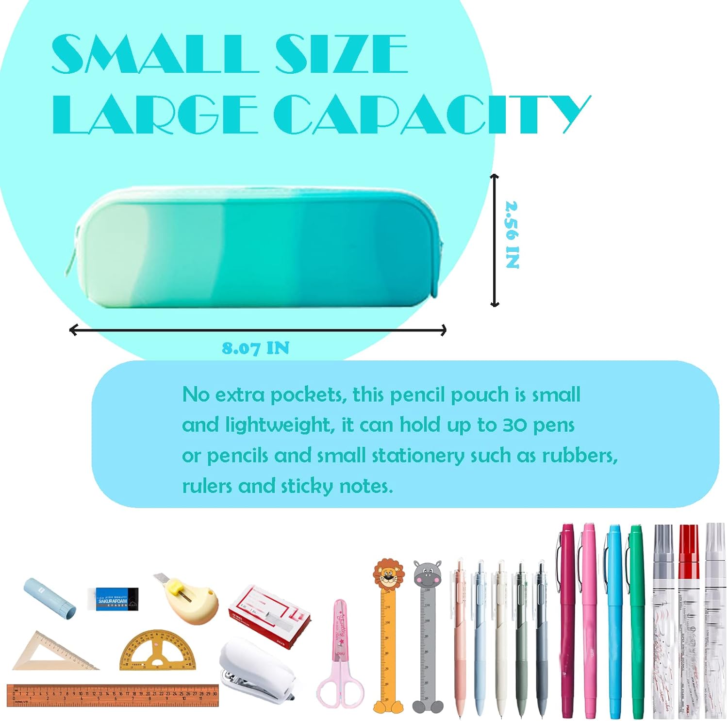Estuche para lápices, colorido de silicona impermeable, bolsa para lápices estética, ligera y portátil, elegante y pequeño suministros de oficina