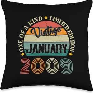 15 Year Old Vintage January 2009 15th Birthday Retro Throw Pillow, 16×16, Multicolor 15 Year Old Vintage January 2009 15th Birthday Retro Throw Pillow, 16×16, Multicolor