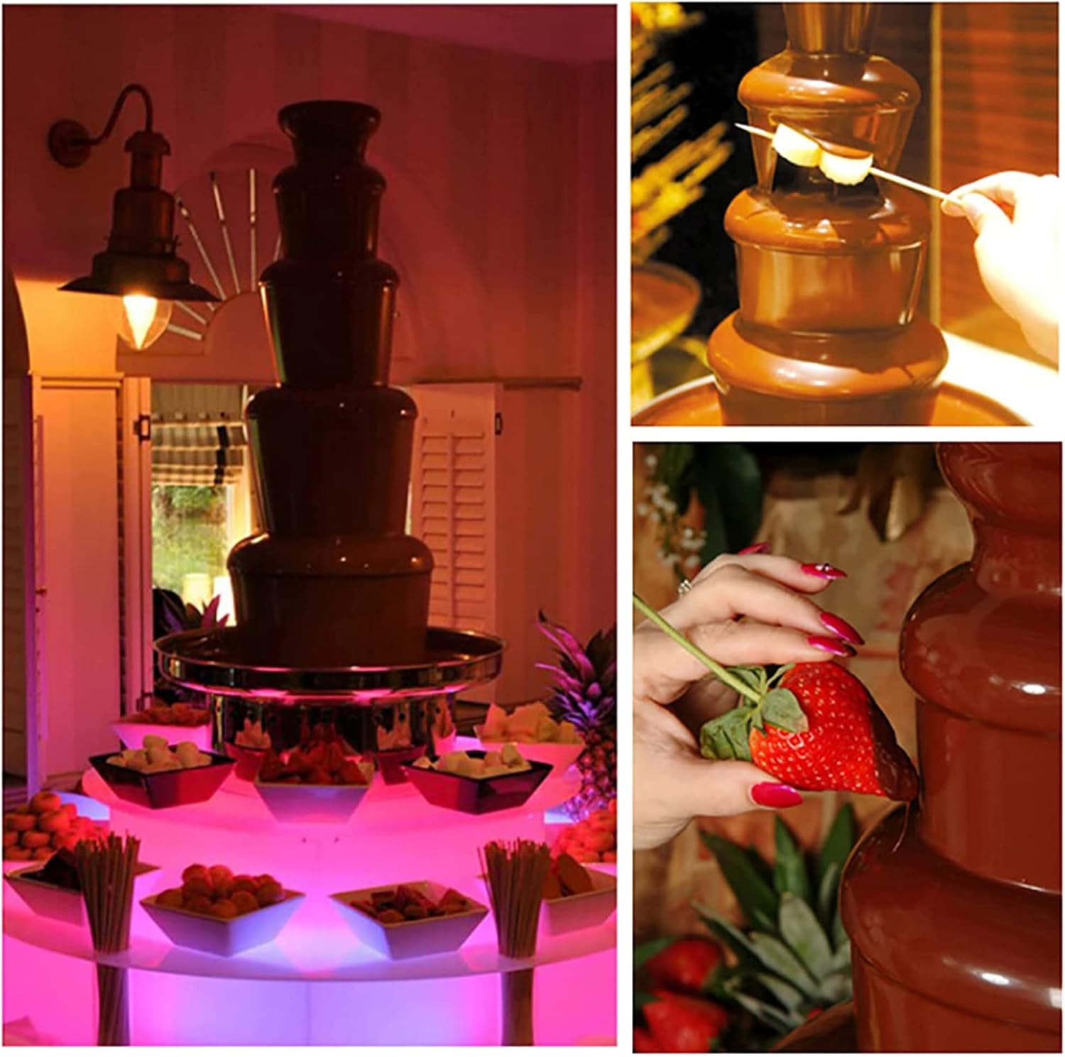 Fondue de fuente de chocolate grande, acero inoxidable 304, máquina de fuente de fondue de chocolate comercial ideal para fiestas, bodas, 6 pisos
