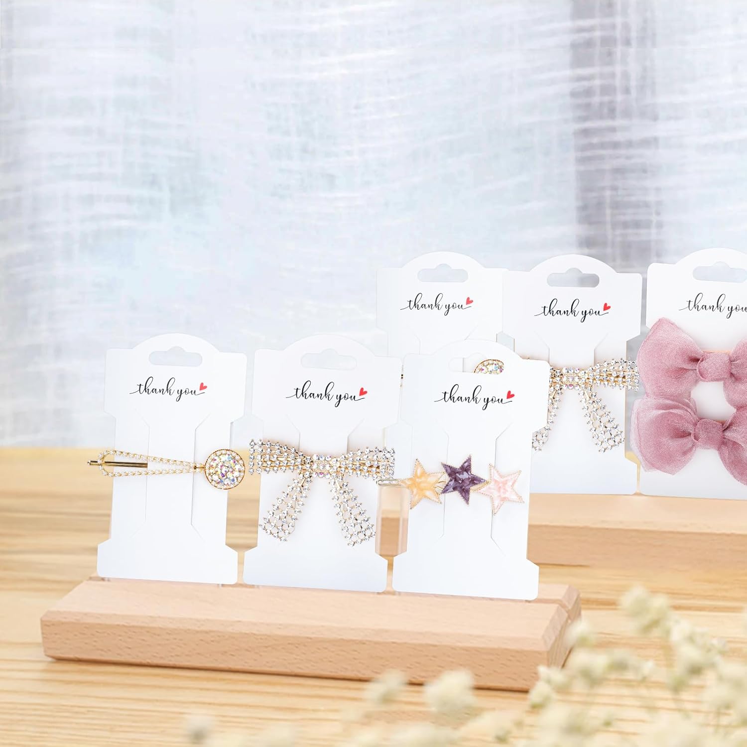 Anwyll Tarjetas de exhibición de lazo con clip para el cabello, tarjetas con clip de lazo para el cabello, pasadores de cabello blanco, tarjetas de