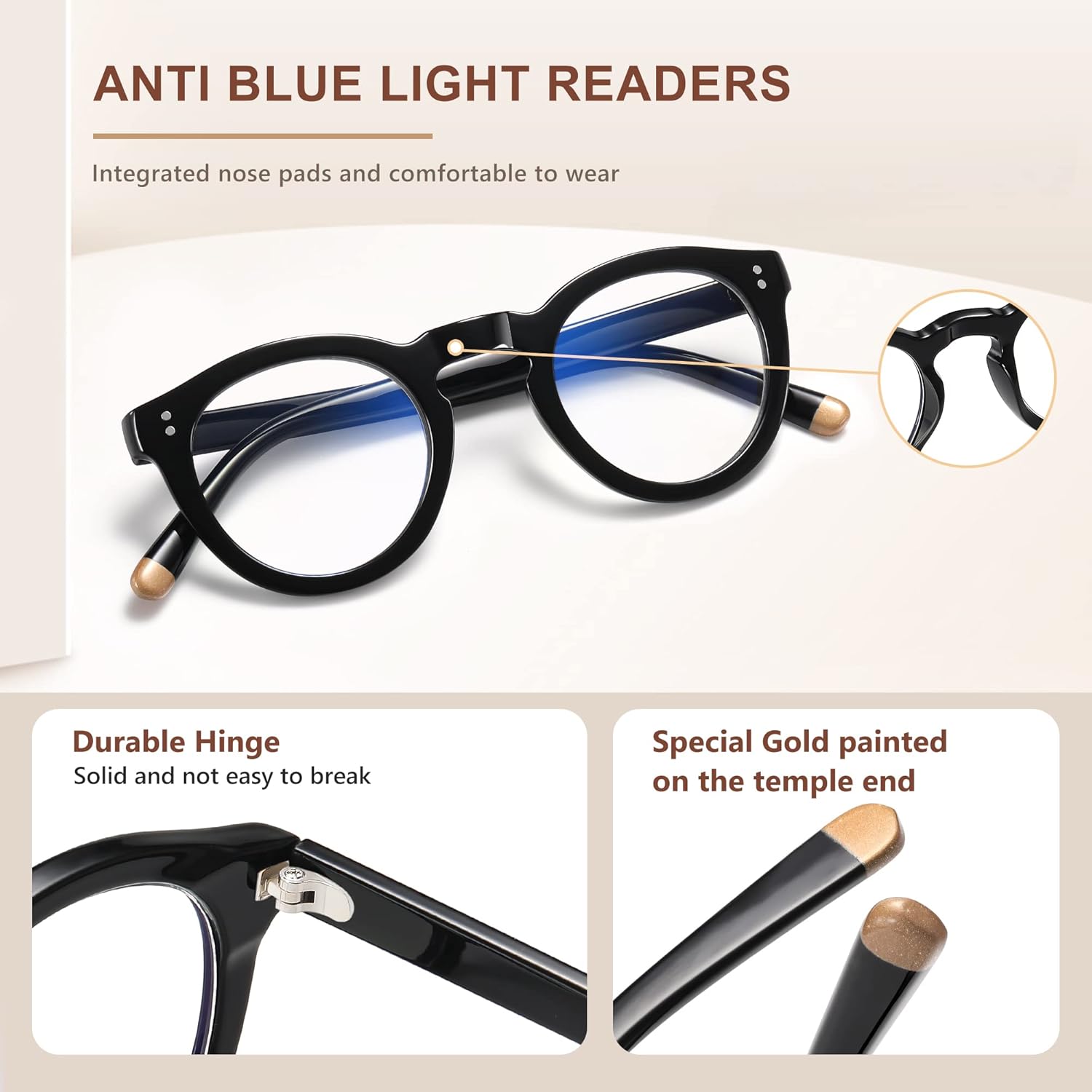 EASY READ Lentes de lectura redondos retro con bloqueo de luz azul para mujer, anti rayos UV, lentes de computadora para mujer