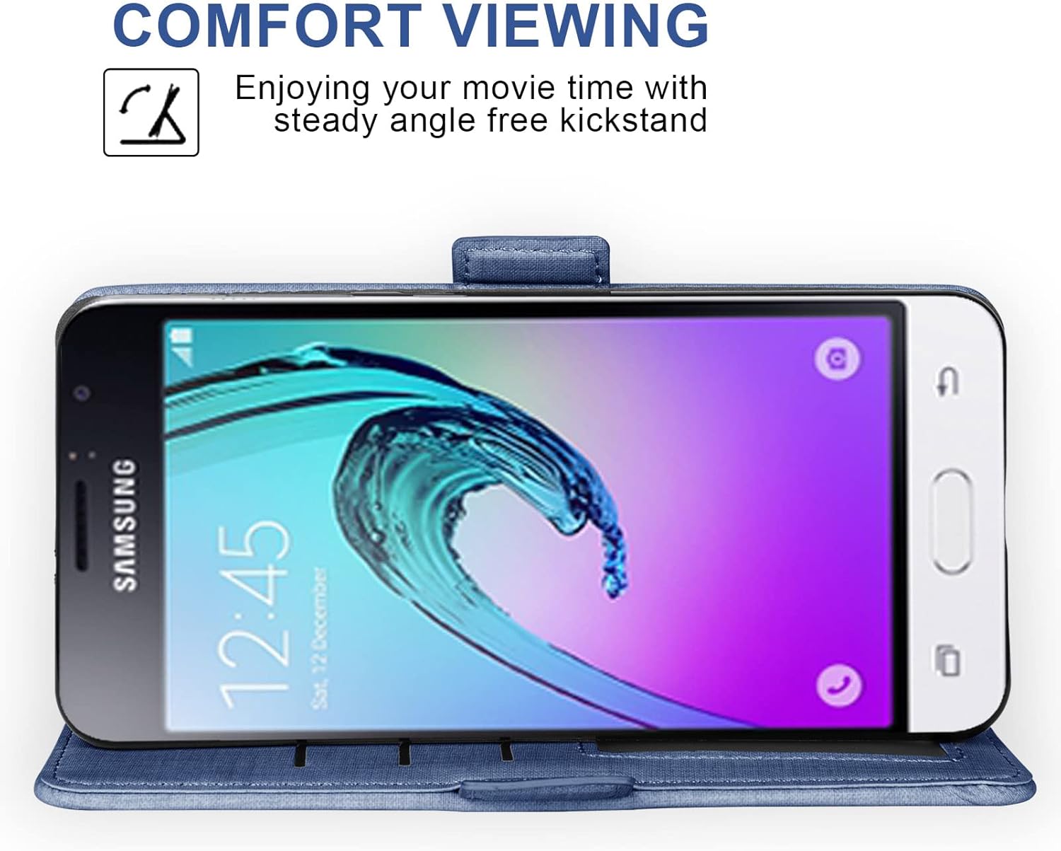 Asuwish Compatible con Samsung Galaxy J1 2016Amp 2Express 3Luna – Funda tipo cartera de vidrio templado, protector de pantalla y tarjetero abatible,