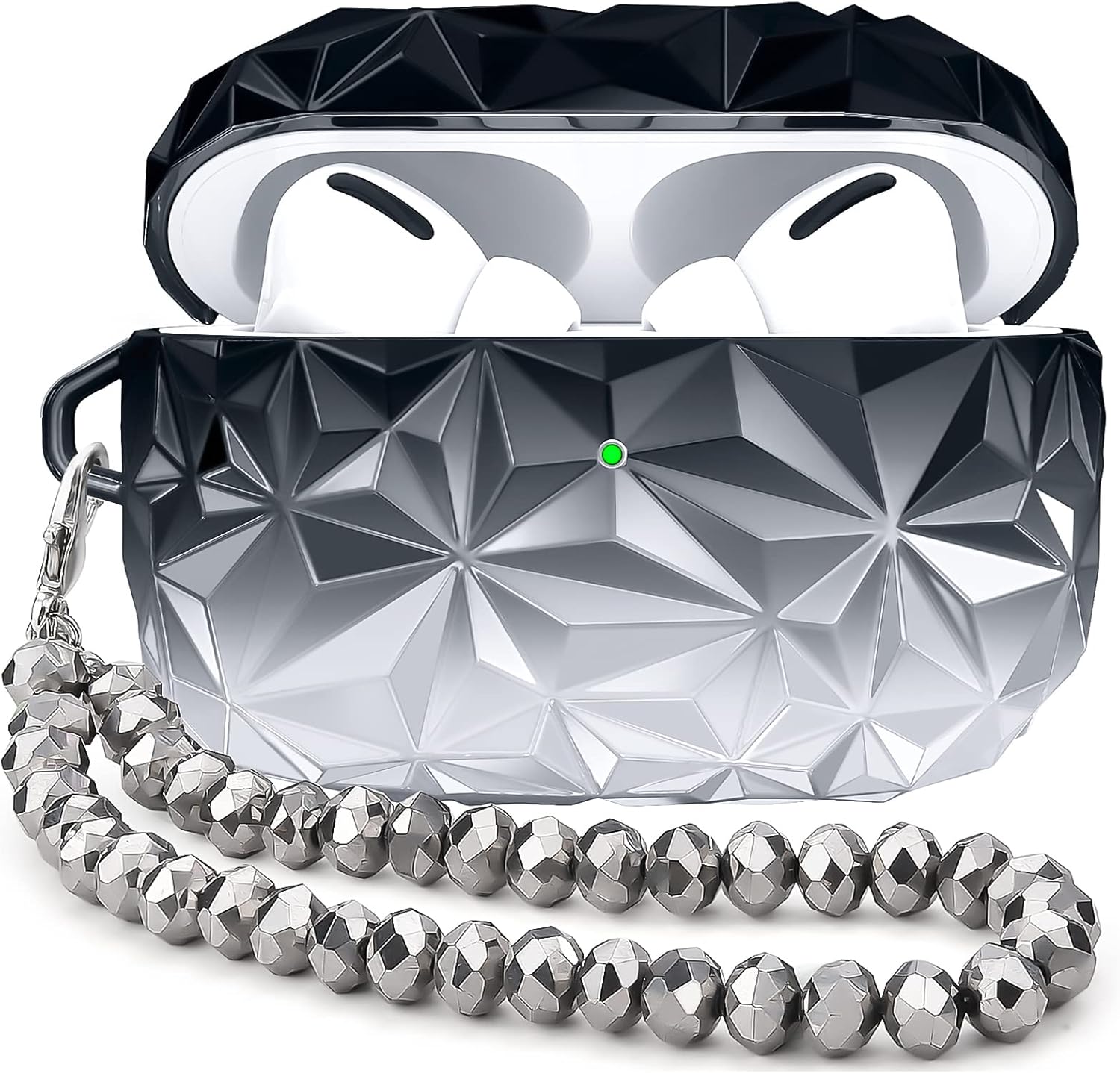 CAGOS Funda protectora para Airpods Pro 2, bonita funda protectora con forma de diamante de lujo para Airpods Pro de 2 generación 2022 con cordón y