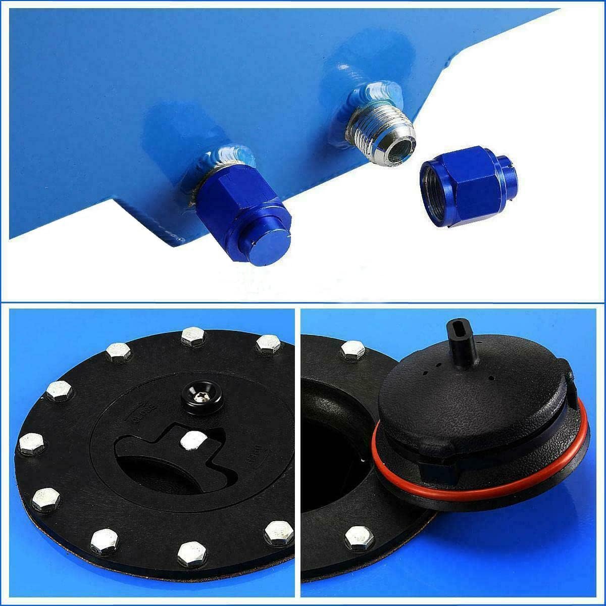 MOTORHOT Universal 20 galones 80L tanque de combustible de aluminio para caja de camión pulido Racing Street Drift Strip con nivel remitente azul