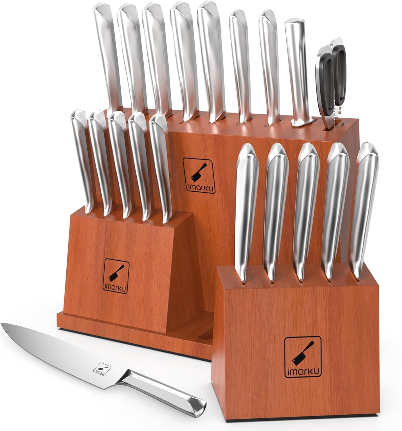 imarku Juego de cuchillos de acero inoxidable japonés de alto carbono para cocina con bloque y 2 bloques de cuchillos de carne extraíbles, juego de