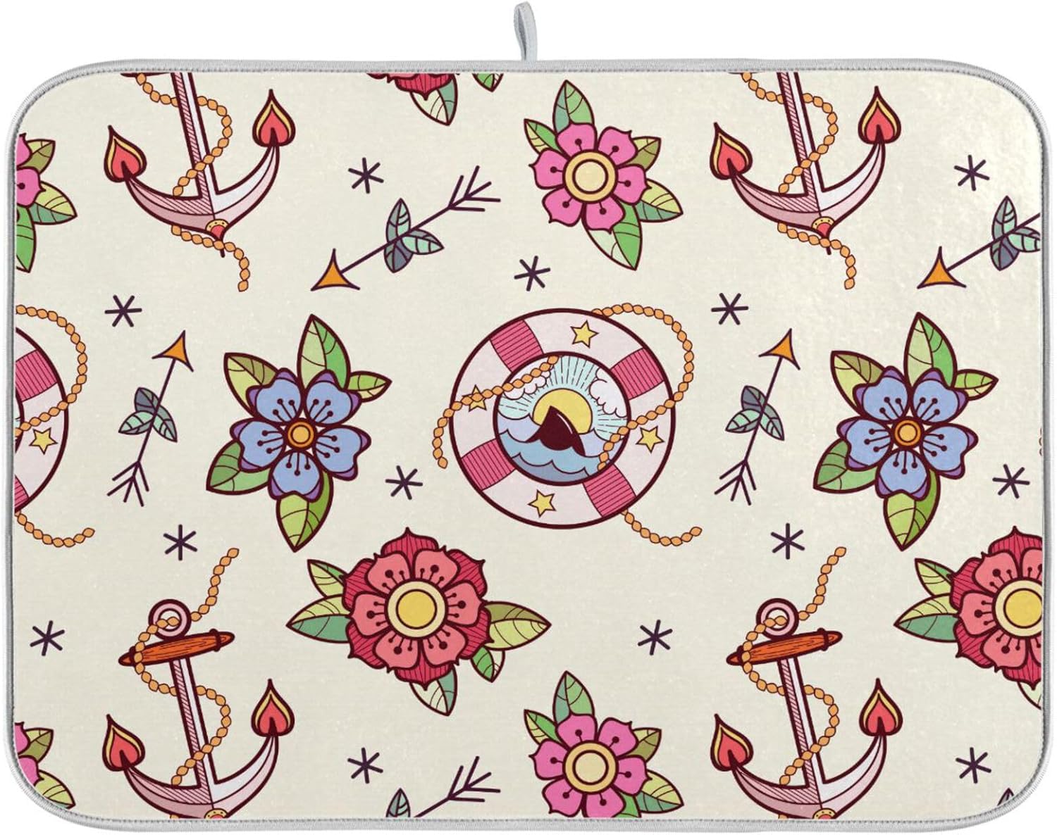 Lighthouse Ship Flowers Rope Arrows Anchor Drying Dish Mat Washnable Absorbent Kitchen Mat Counter Drying Matt Tapete Para Cocina 16” x 18”