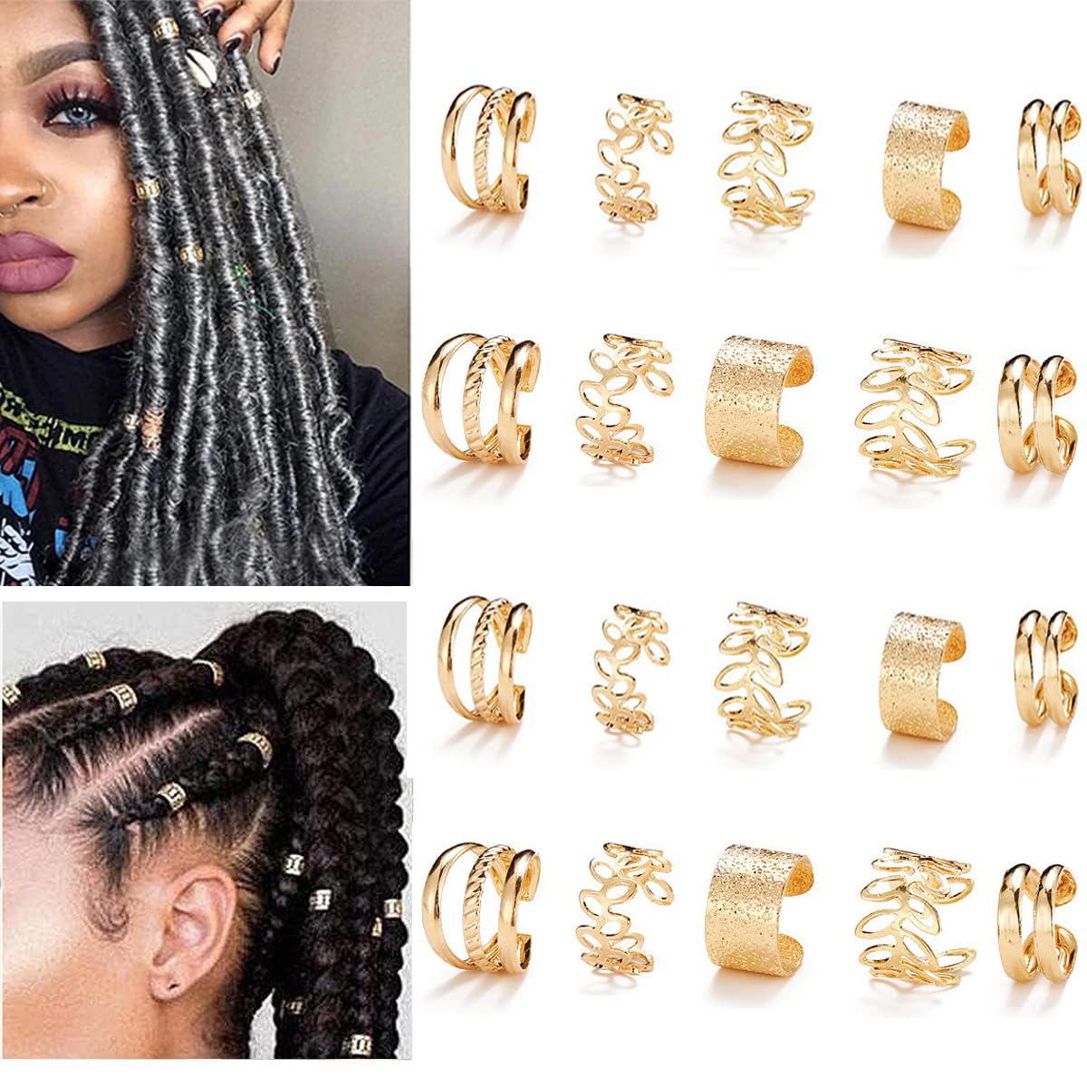20 piezas de joyas doradas para el cabello para trenzas con diamantes de imitación de cristal, clips de trenza para rastas sin perforación, joyería