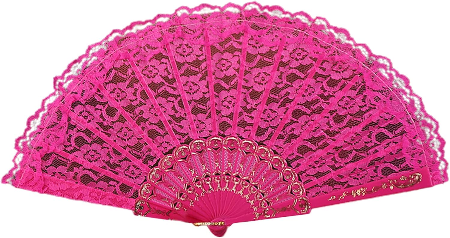 Ventilador de mano plegable de moda de encaje de mano plegable ventilador plegable coleccionable ligero rosa rojo