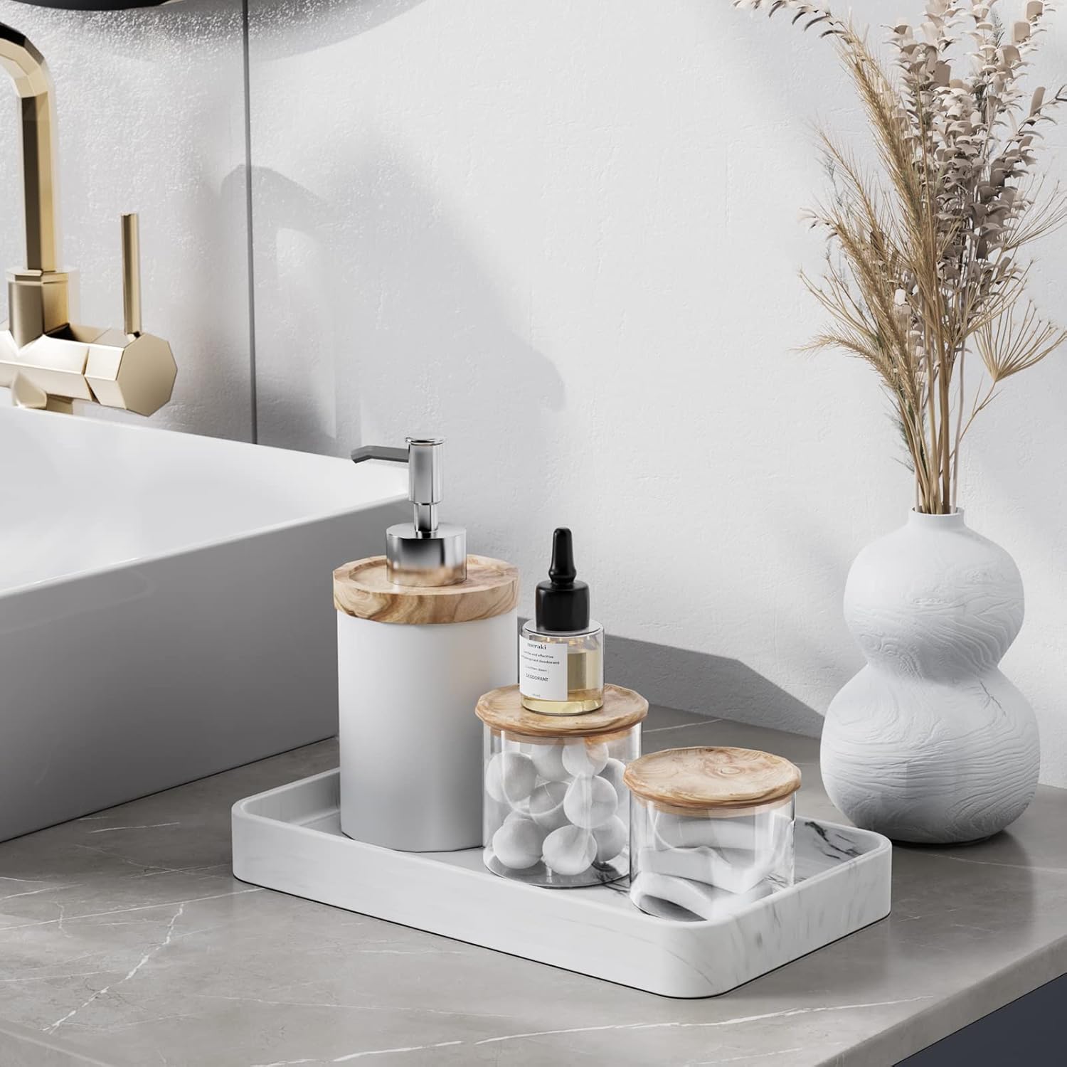 10″ Vanity Tray for Bathroom – Hand Towel Tray Organizer for Paper Napkins – Bathroom Vanity Counter Organization – Ceramic Soap Dispenser Tray for