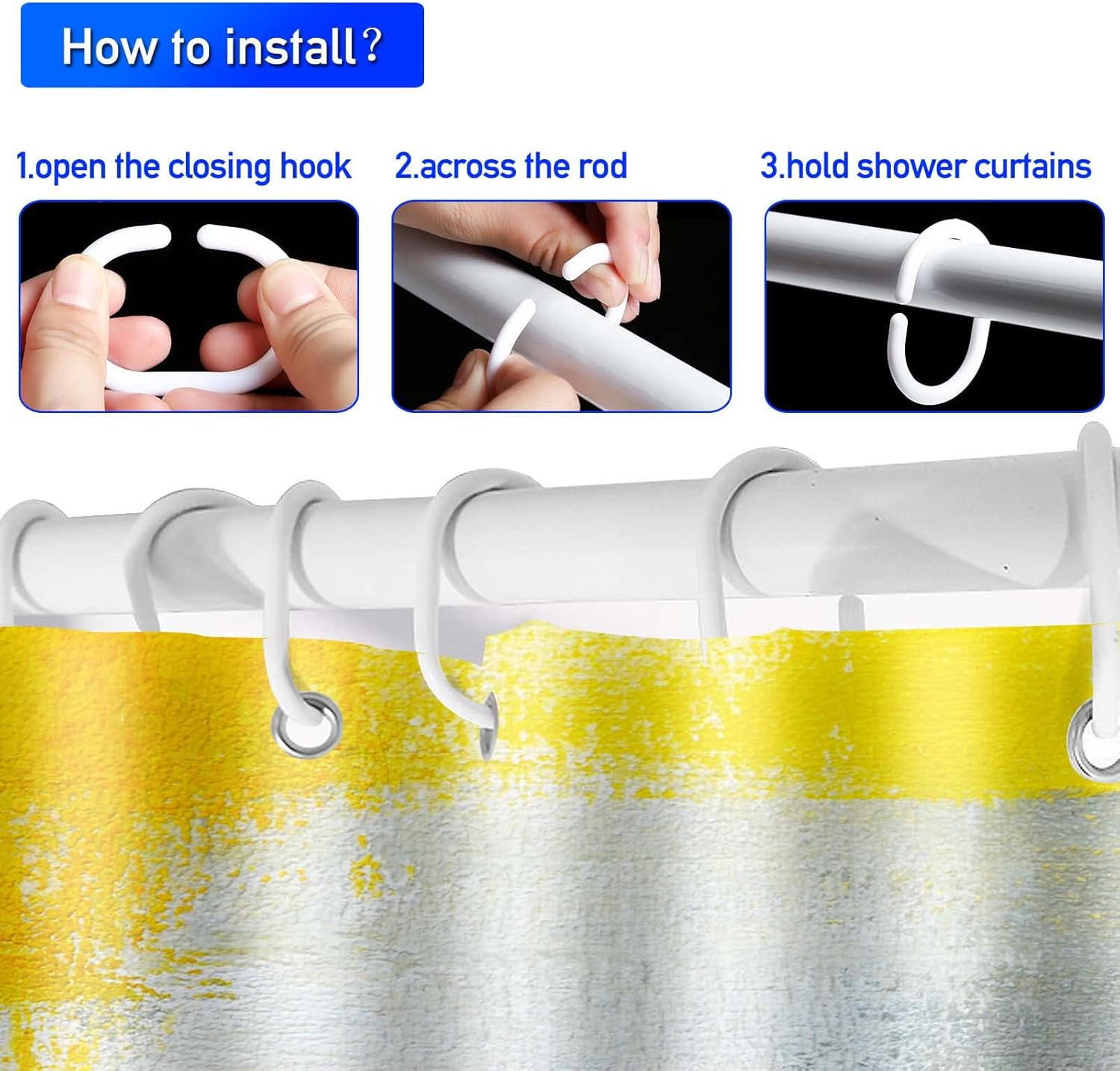 Lnond Cortina de ducha amarilla para baño, juego de cortinas de baño abstractas degradadas con 12 ganchos, arte amarillo y gris, decoración de baño,