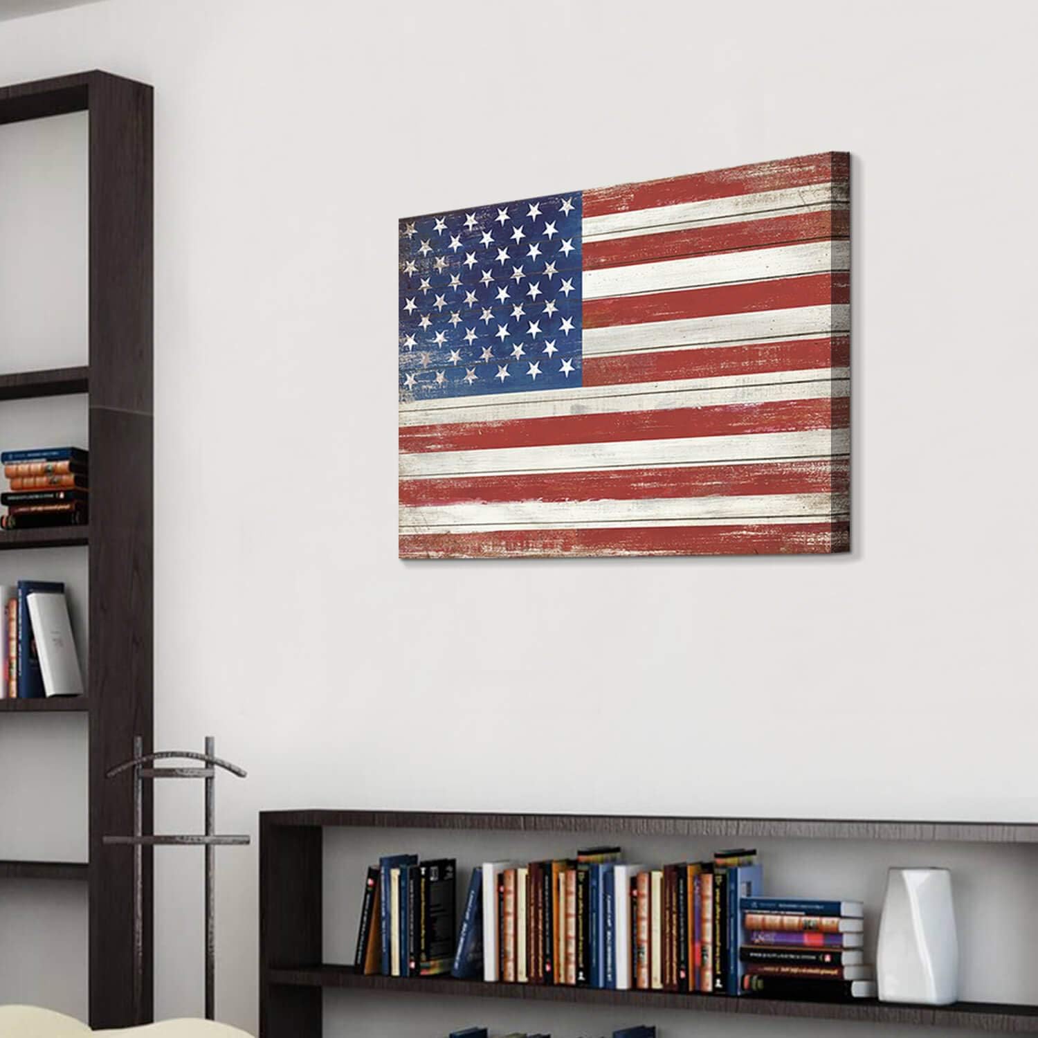 Lienzo decorativo para pared, diseño de bandera de Estados Unidos, diseño de estrellas y rayas, para sala de estar, oficina (36 x 24 pulgadas)