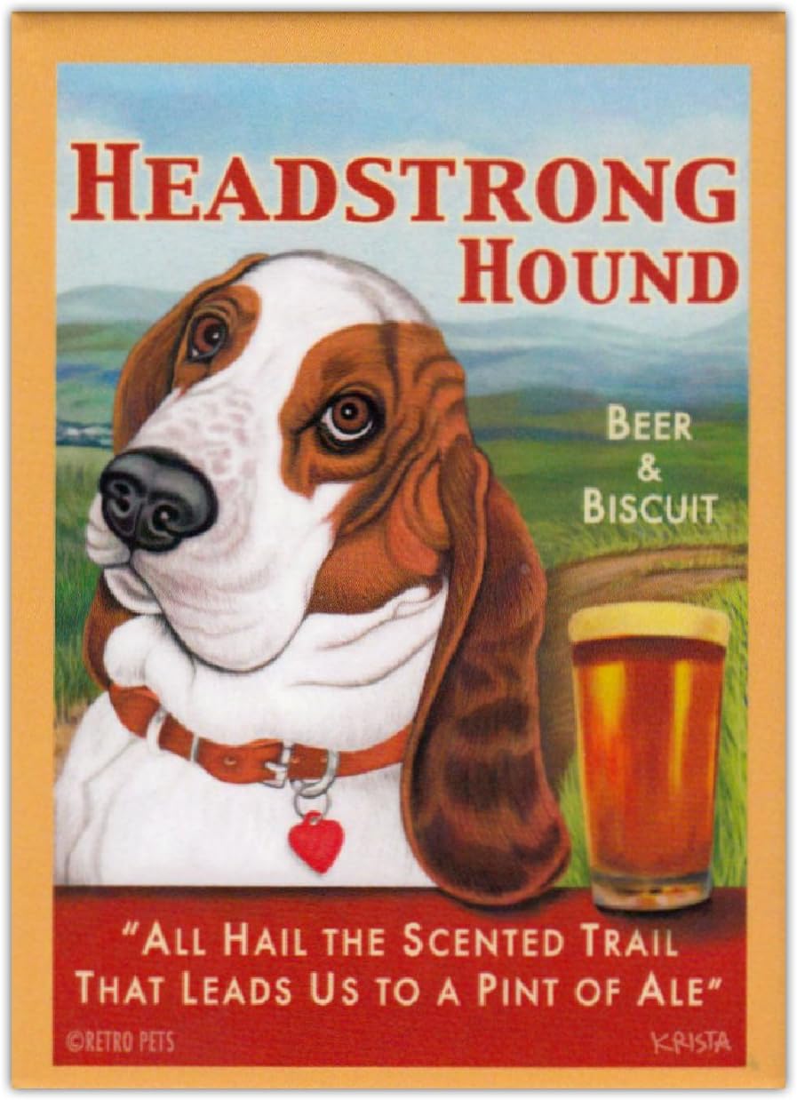 Imanes para refrigerador Retro Dogs – Basset Hound Beer – Arte publicitario vintage