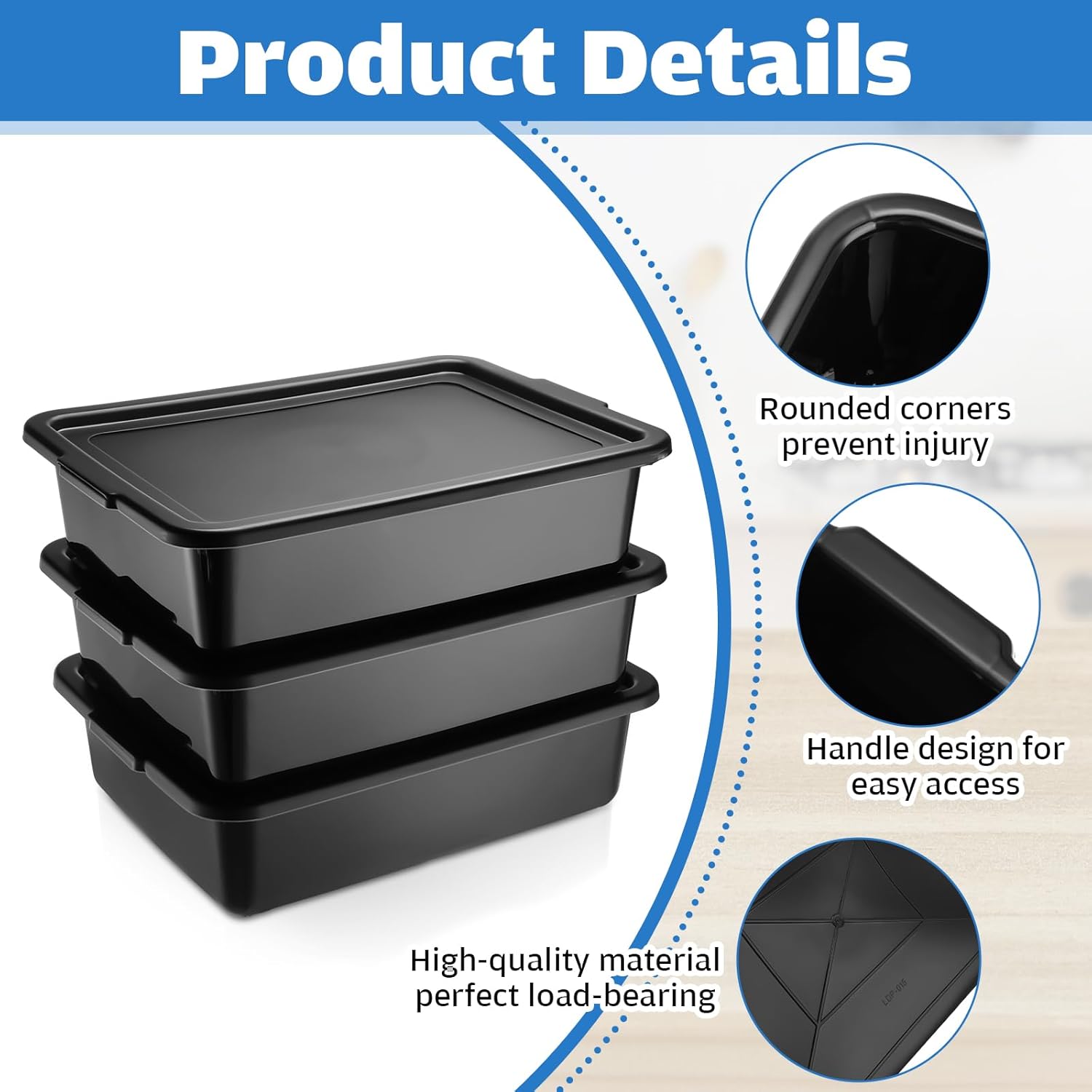 6 tubos de autobús de plástico con tapa, caja de autobús comercial de 13 L, caja de almacenamiento de plástico para restaurante, hogar, cocina, uso