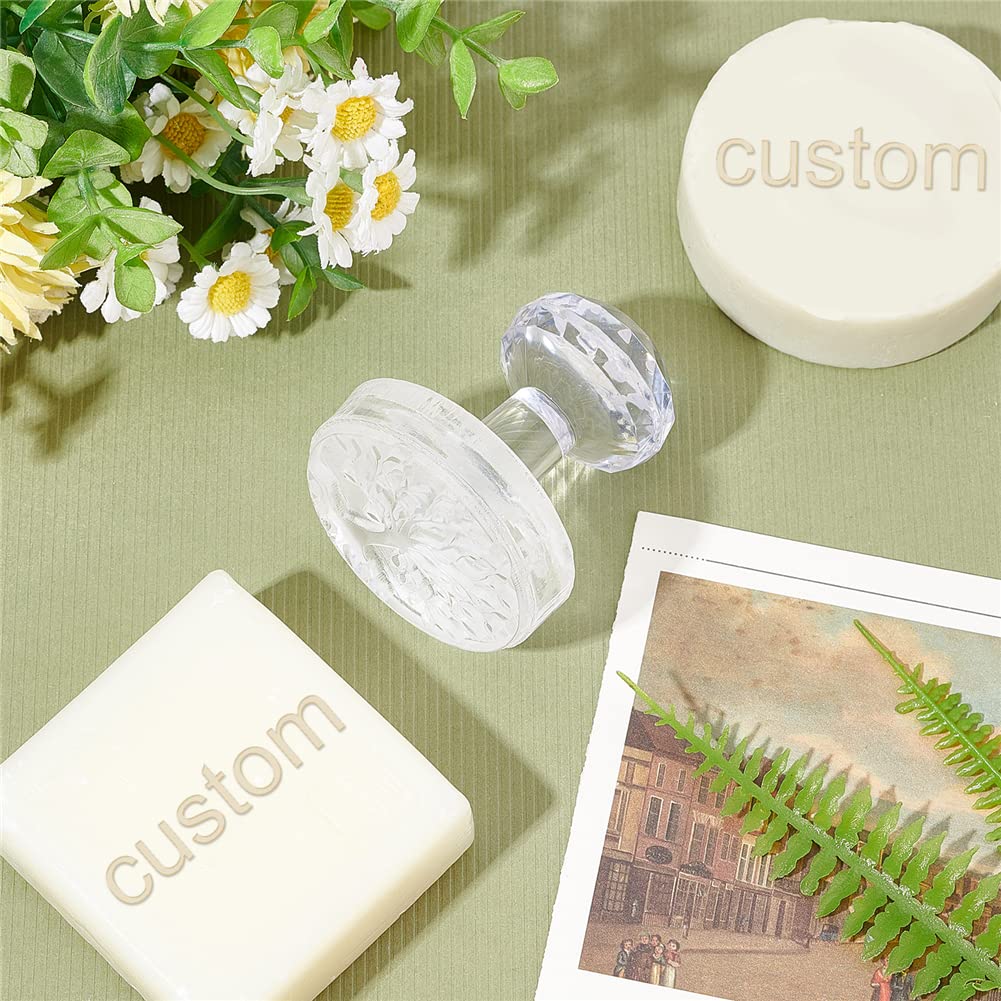 CRASPIRE Sellos de jabón personalizados, sellos de jabón acrílicos hechos a mano, sello de jabón redondo personalizado con asa sello de estampado de