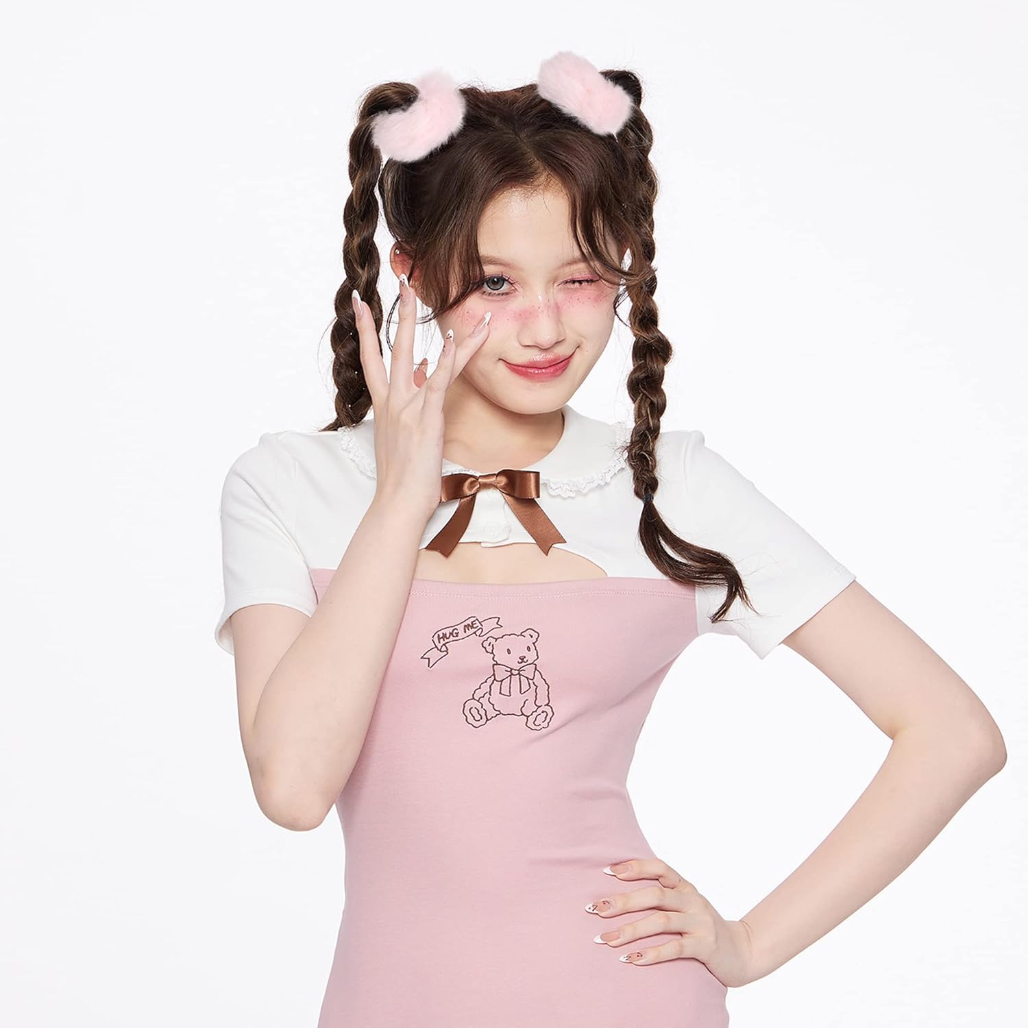 Coleteros peludos de color rosa para Halloween, Navidad, accesorios para el cabello, lazos para el pelo peludo para niñas, lindo kawaii de piel
