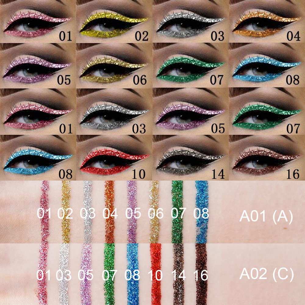 Delineador de ojos con purpurina líquida de 8 colores, juego de maquillaje de delineador de ojos brillante, morado claro, dorado, blanco plateado,