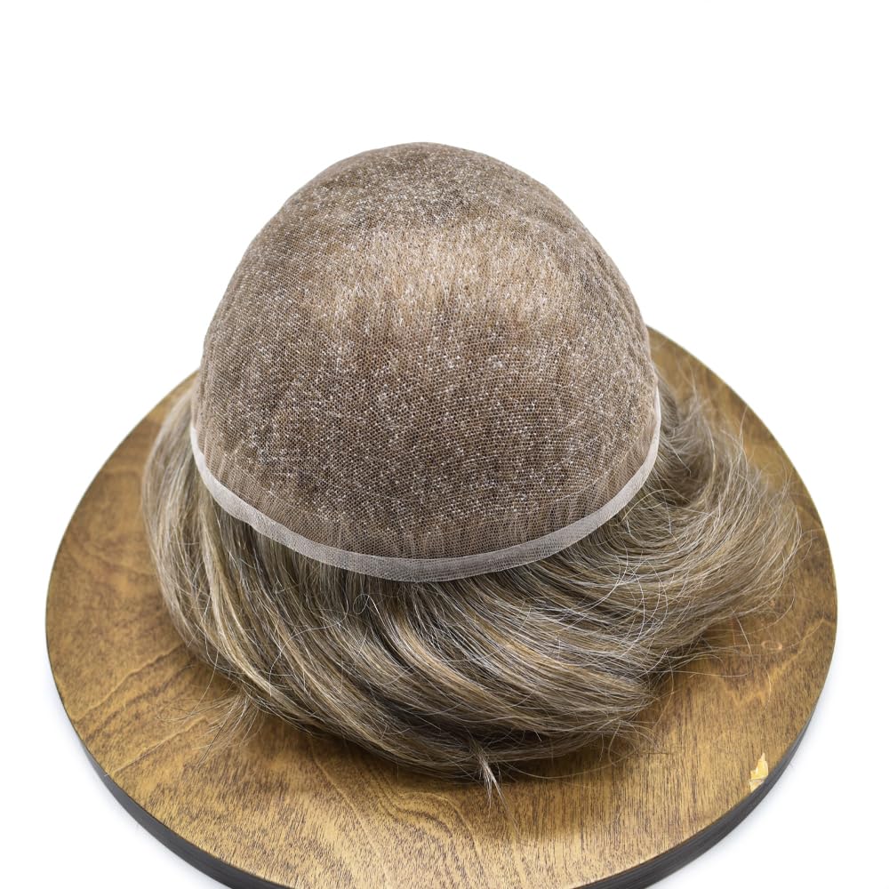 Toupee para los hombres pieza de cabello humano real completo encaje suizo hombres tupé sistema de reemplazo de pelo para hombres 8×10 100% densidad