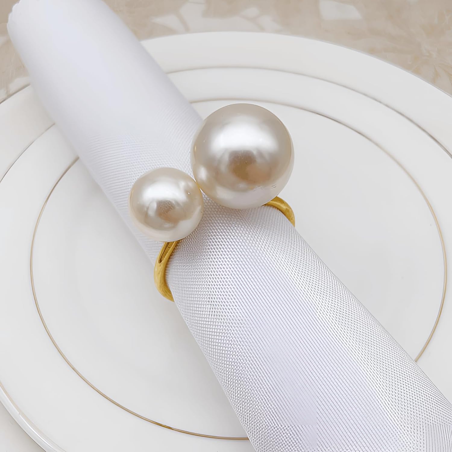 Juego de 12 servilleteros para mesa de comedor, servilleteros de perlas para fiestas de vacaciones, cocina en el hogar para ocasiones casuales o