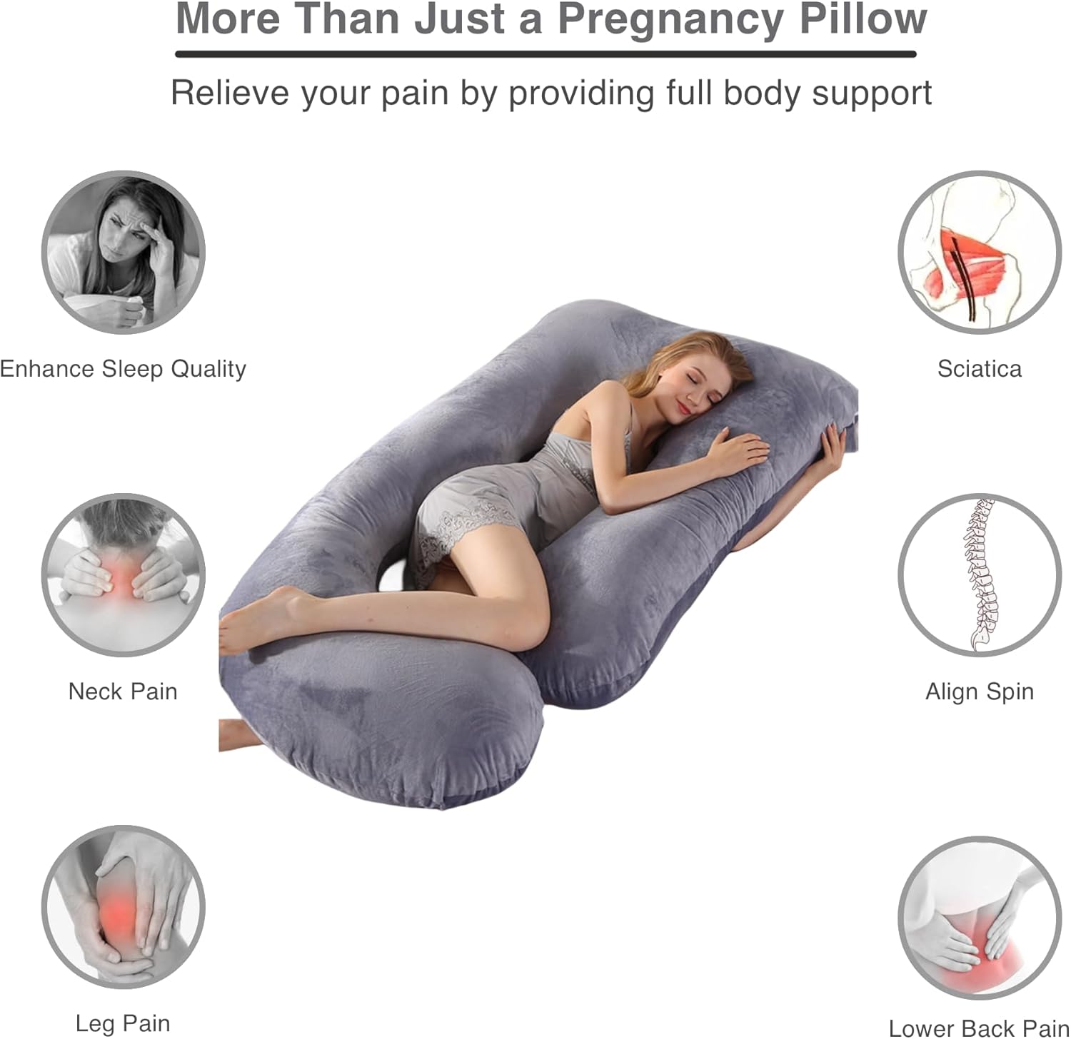 ALLOPERA Almohadas de embarazo de cuerpo completo en forma de U, almohada de maternidad para apoyo para dormir para piernas, espalda, cuello,