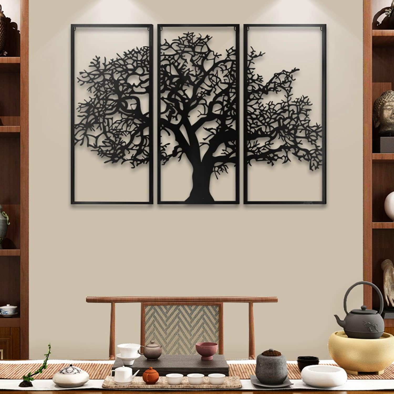 Arte de pared de metal con árbol de la vida, esculturas de pared colgantes de árbol genealógico, perfecto para decoración del hogar, decoración de