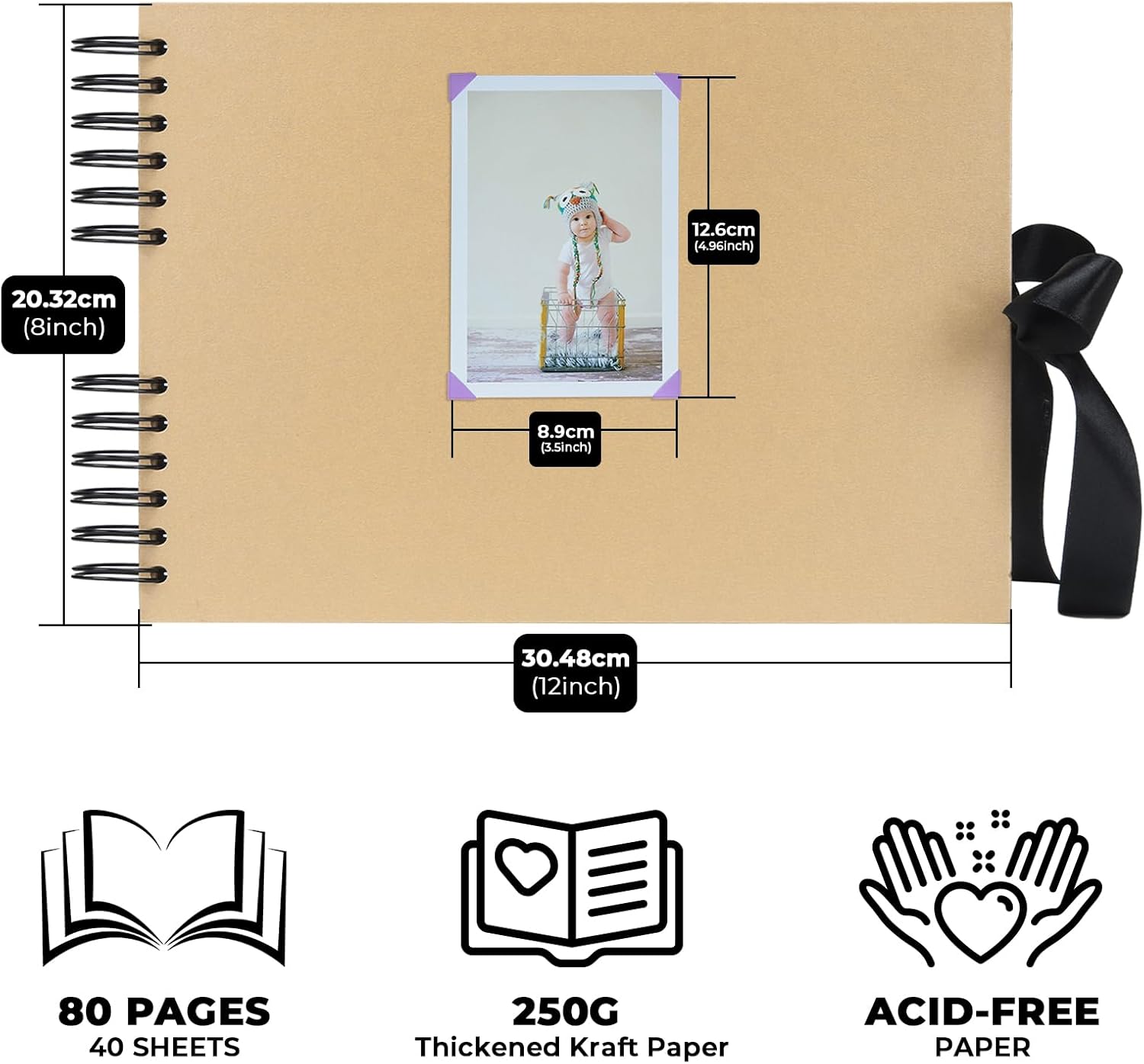 Bemece Álbum de recortes, 80 páginas, álbum de fotos, papel para manualidades, álbum de recortes hecho a mano para aniversario, boda, viajes, baby