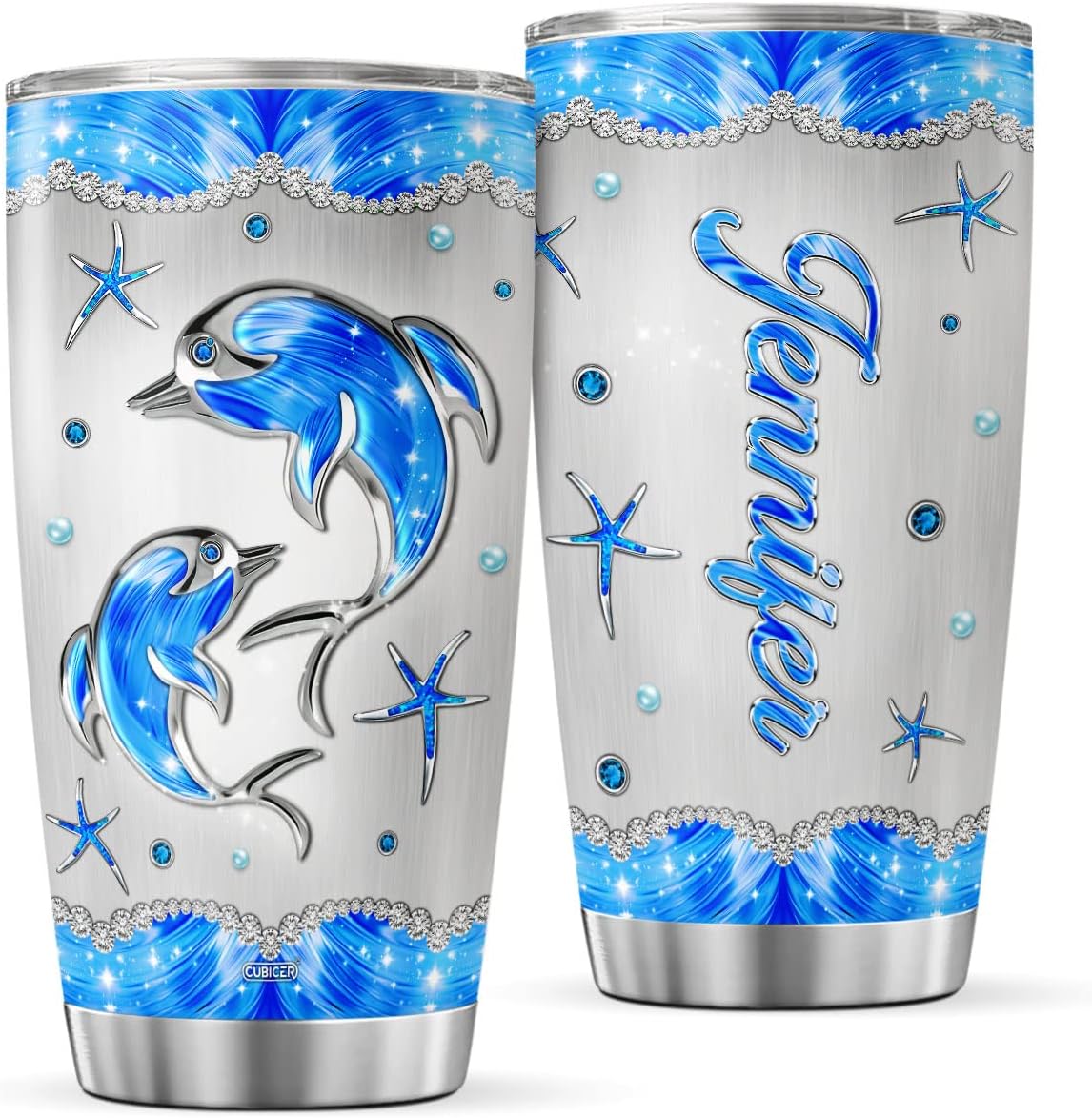 Vasos de café personalizados con tapa, diseño de delfín, taza de viaje de acero inoxidable, tazas aisladas de doble pared para niños, adultos,