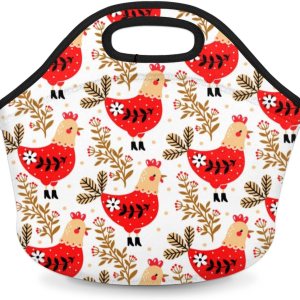 Bolsa de almuerzo de neopreno con diseño de flores de pollo, suave, lavable, reutilizable, aislada, ligera, para preparación de comidas, para Bolsa de almuerzo de neopreno con diseño de flores de pollo, suave, lavable, reutilizable, aislada, ligera, para preparación de comidas, para