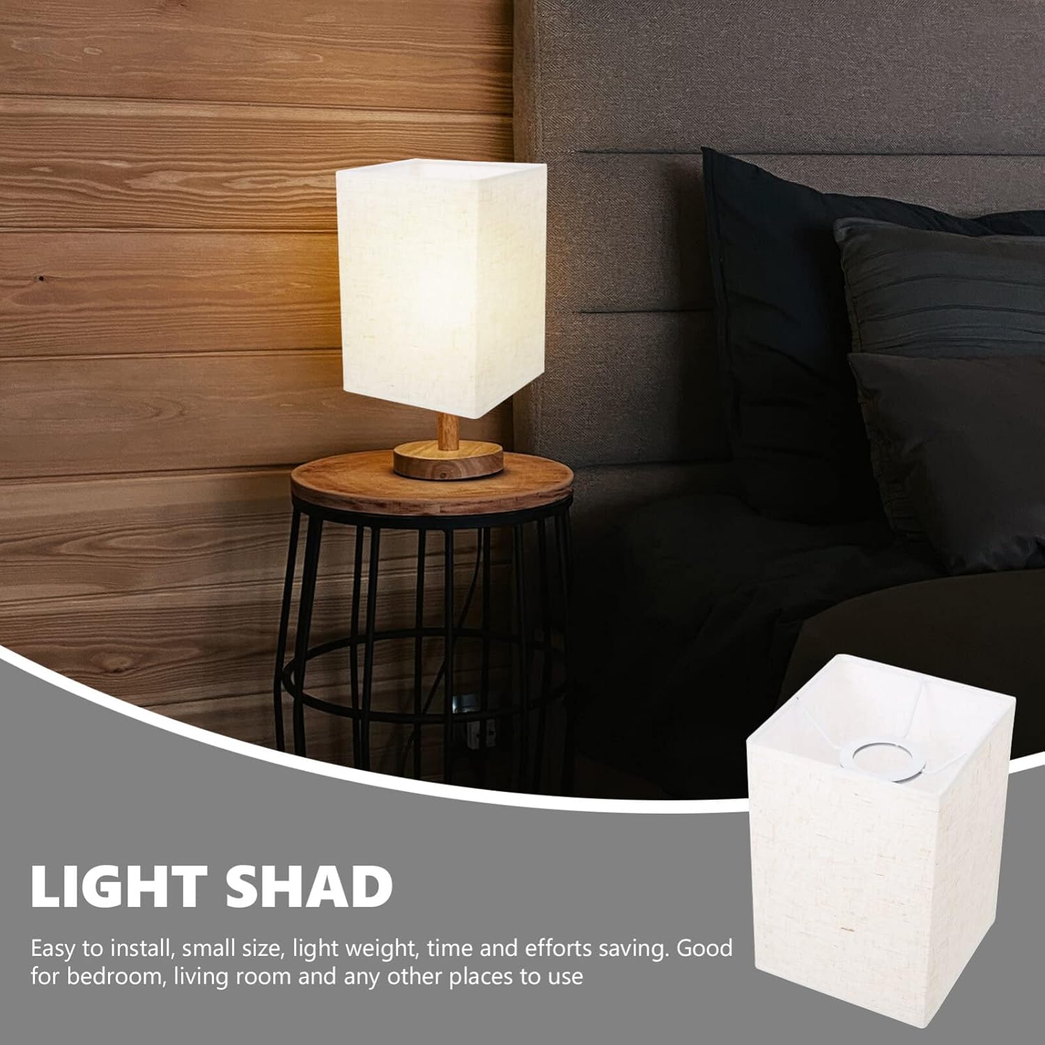 Baluue Pantalla rectangular de lino, pantalla de tela, pantallas de lámpara de araña con clip, cubierta de luz de repuesto para lámpara de mesa,