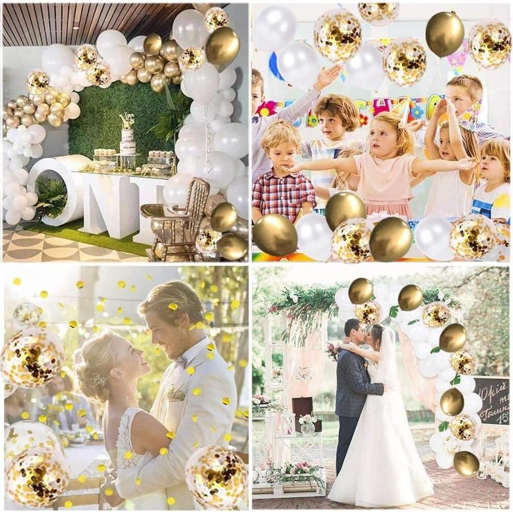 70 globos dorados metálicos, globos de látex blanco de confeti dorado de 12 pulgadas para cumpleaños, graduación, baby shower, boda, aniversario,