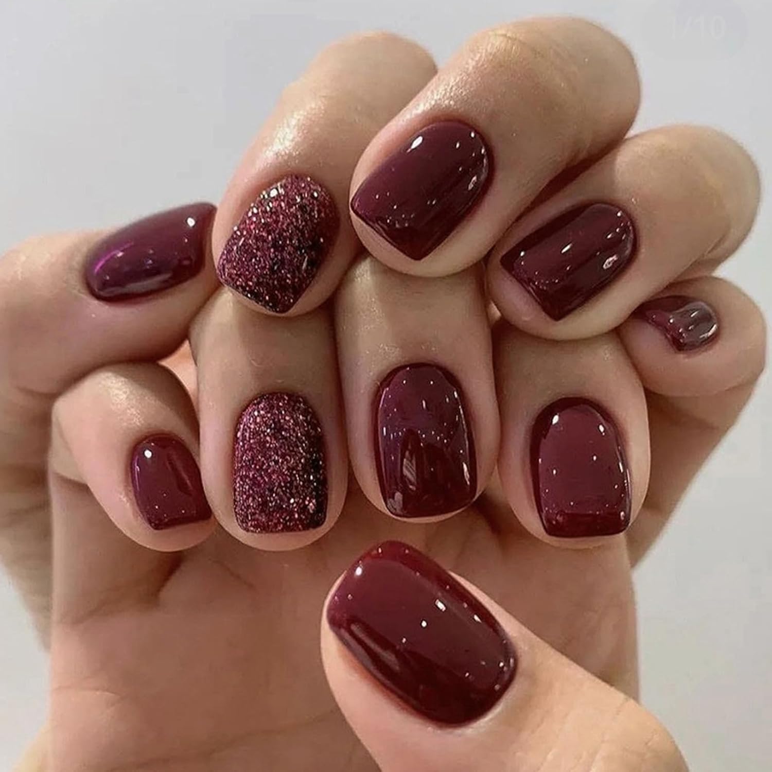 TUZADNW – Uñas postizas cortas cuadradas a presión color burdeos, uñas postizas cortas de acrílico, uñas postizas cortas a presión, cobertura