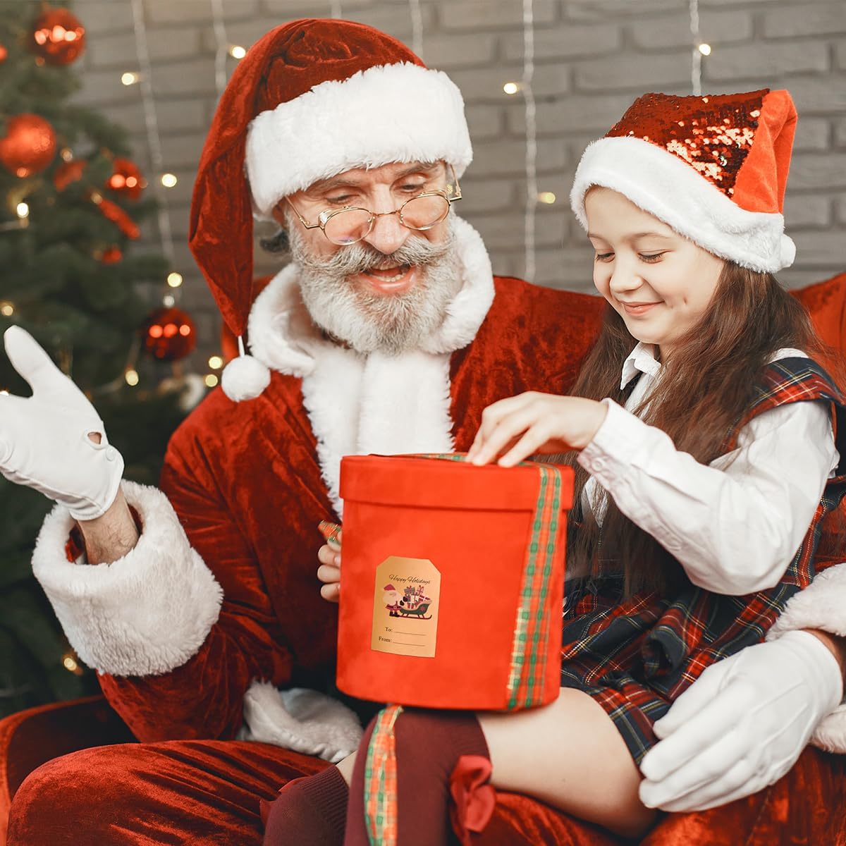 Etiquetas de regalo de Navidad para envolver desde calcomanías, 200 etiquetas de regalo autoadhesivas de papel kraft para regalos de Papá Noel,