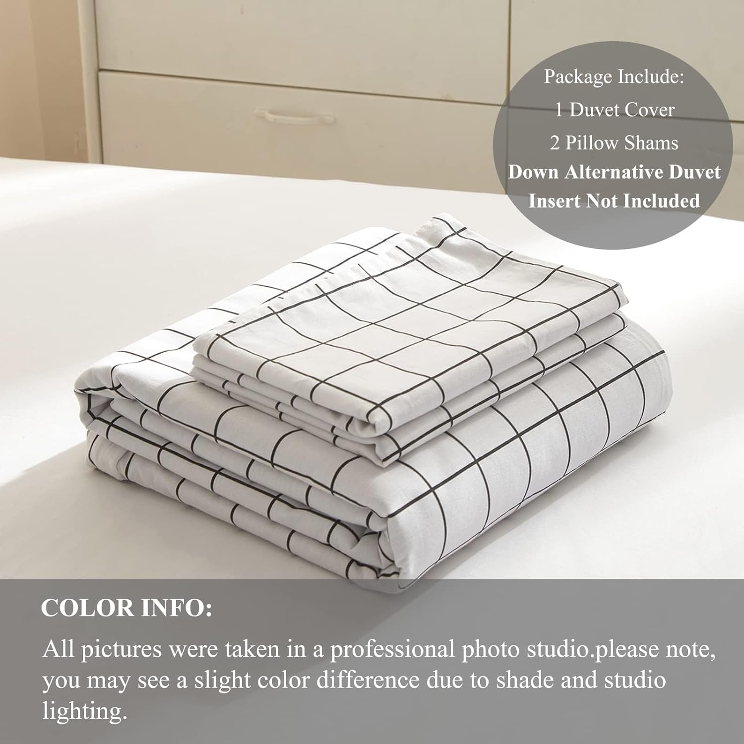 VClife Funda de edredón de algodón individual XL, juego de ropa de cama a cuadros tamaño individual XL, estilo simple, blanco y gris, funda de