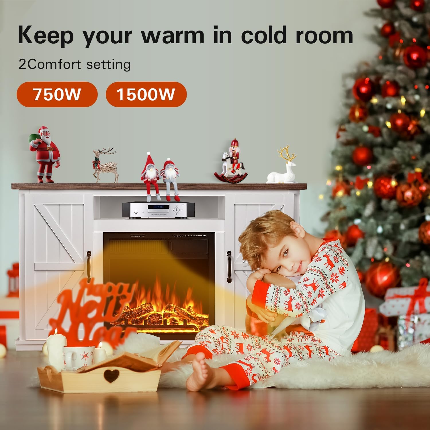R.W.FLAME Soporte de TV con chimenea para TV de 50 pulgadas, moderno centro de entretenimiento con chimenea eléctrica de 20 pulgadas, consola de TV