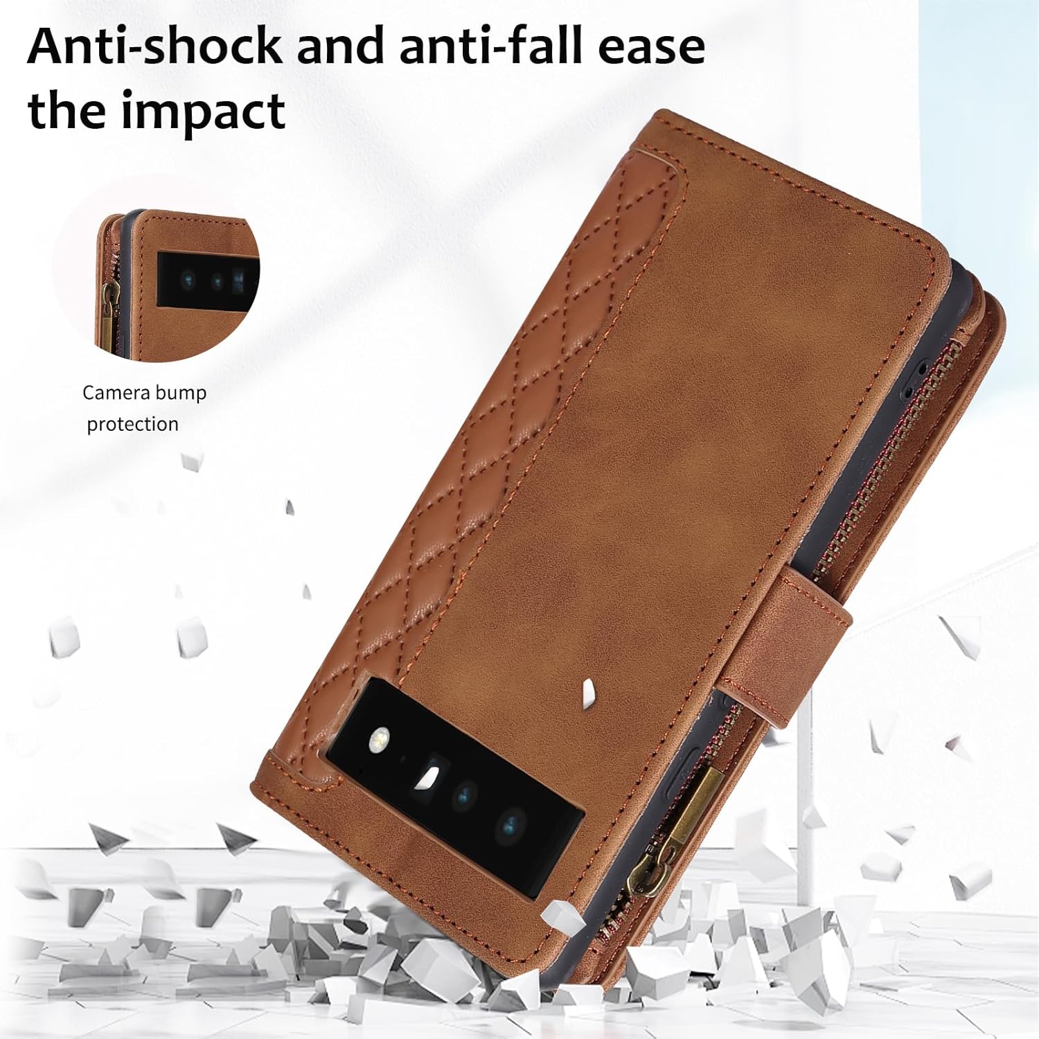 Asuwish Funda para teléfono para Google Pixel 6 Pro con protector de pantalla de vidrio templado y correa para la muñeca, cremallera abatible,