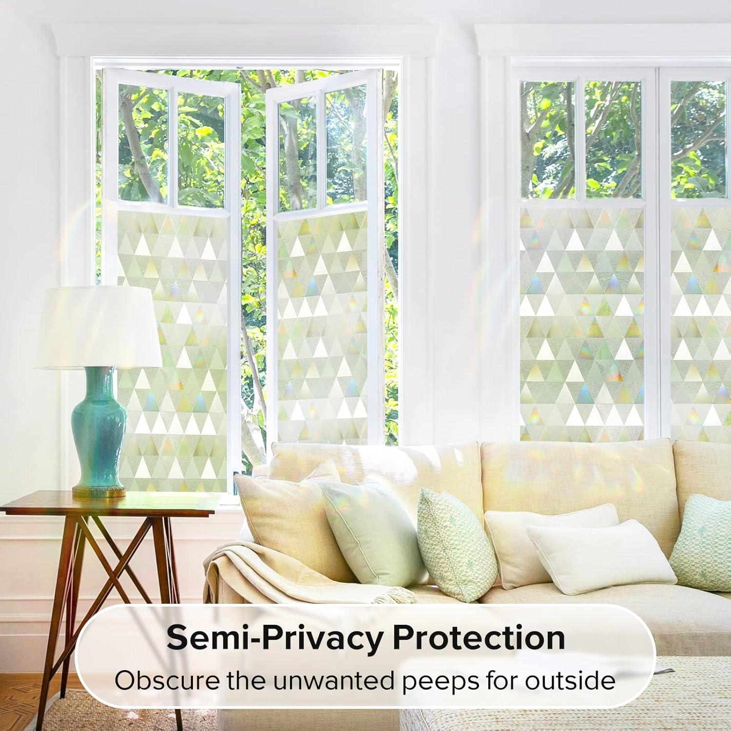 rabbitgoo Película de privacidad para ventana, diseño de arco iris, vinilo decorativo 3D, película no adhesiva, bloqueo solar y UV, para el hogar,