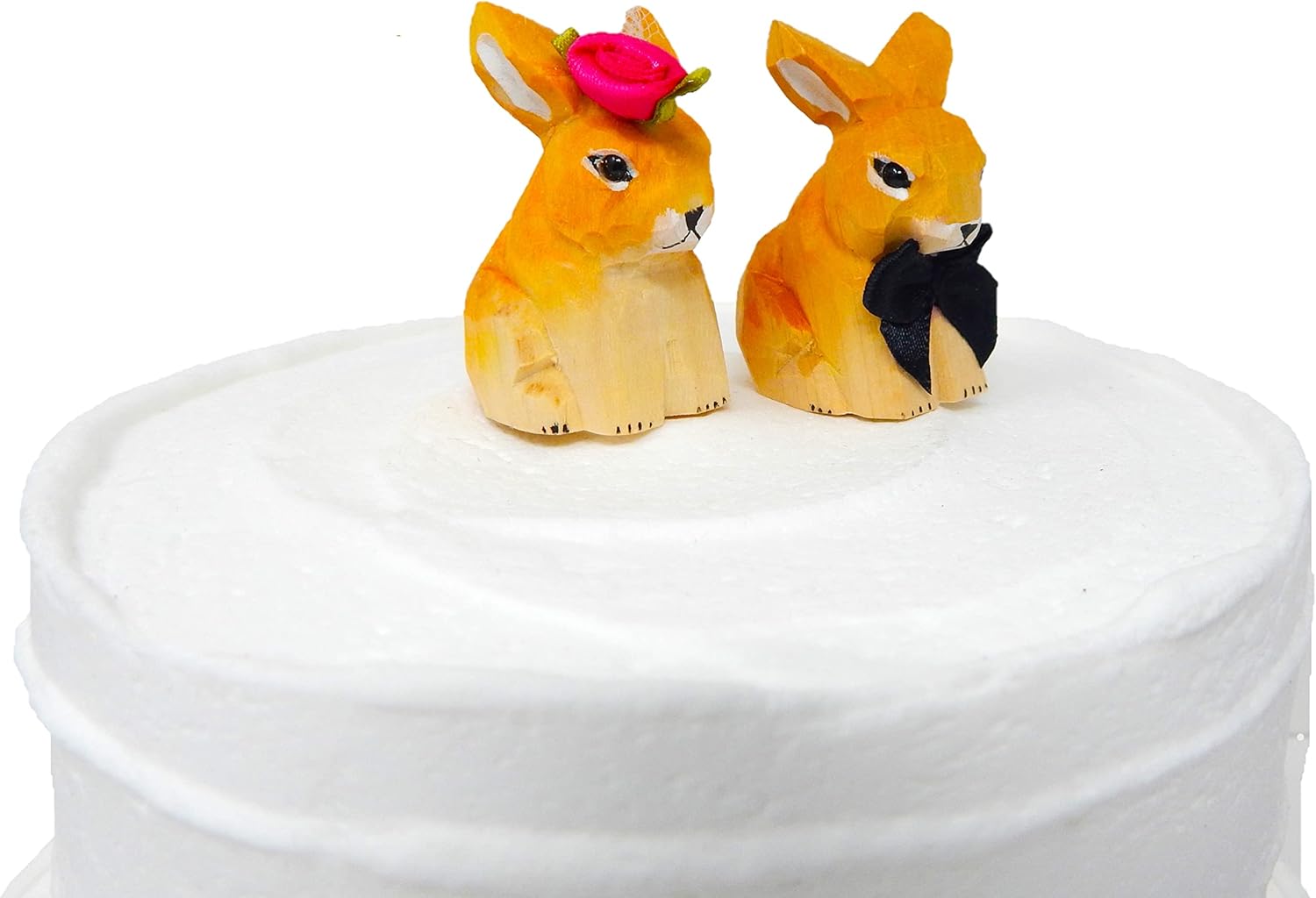 Decoración de pastel de conejo marrón para novia y novio, boda, compromiso, aniversario, estatua de madera tallada