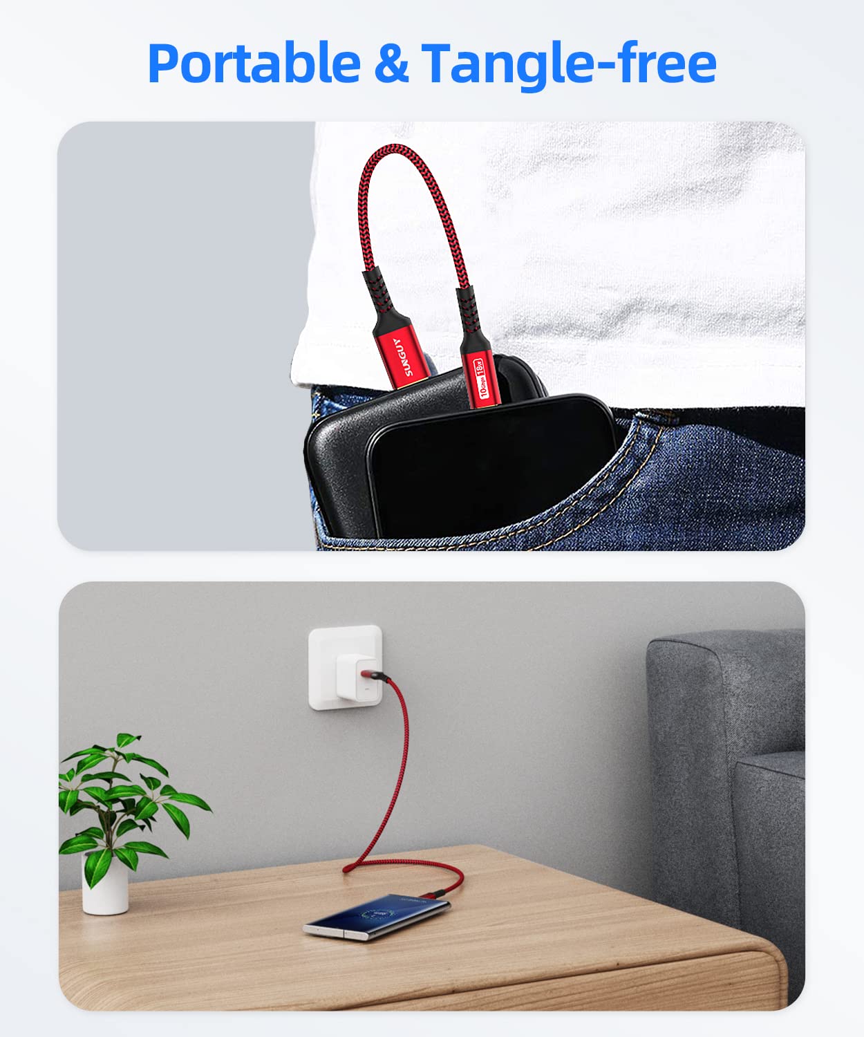SUNGUY Cable USB C 3.1 Gen 2 de 10 Gbps, USB A a USB C 3A de carga rápida, cable USB C CarPlay, compatible con iPhone 1515 Pro Max, Galaxy S22 S21