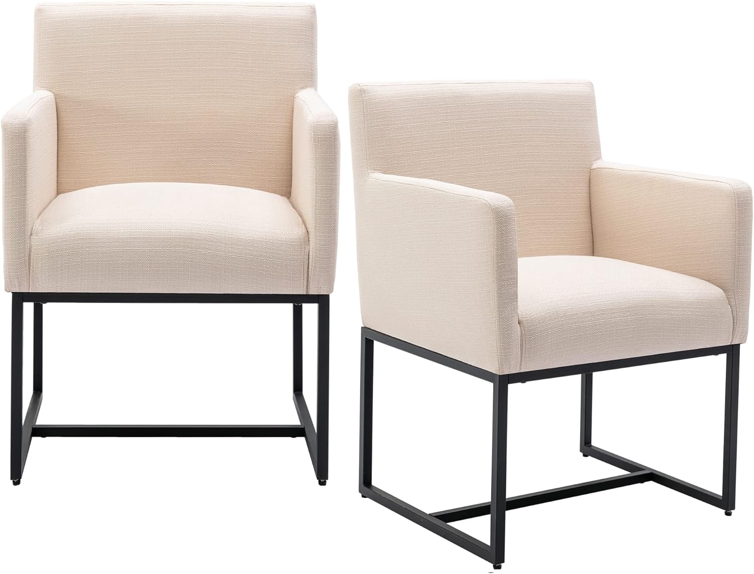 VESCASA Juego de 2 sillas de comedor tapizadas de lino con brazos, modernas sillas de cocina acolchadas de mediados de siglo con marco de metal