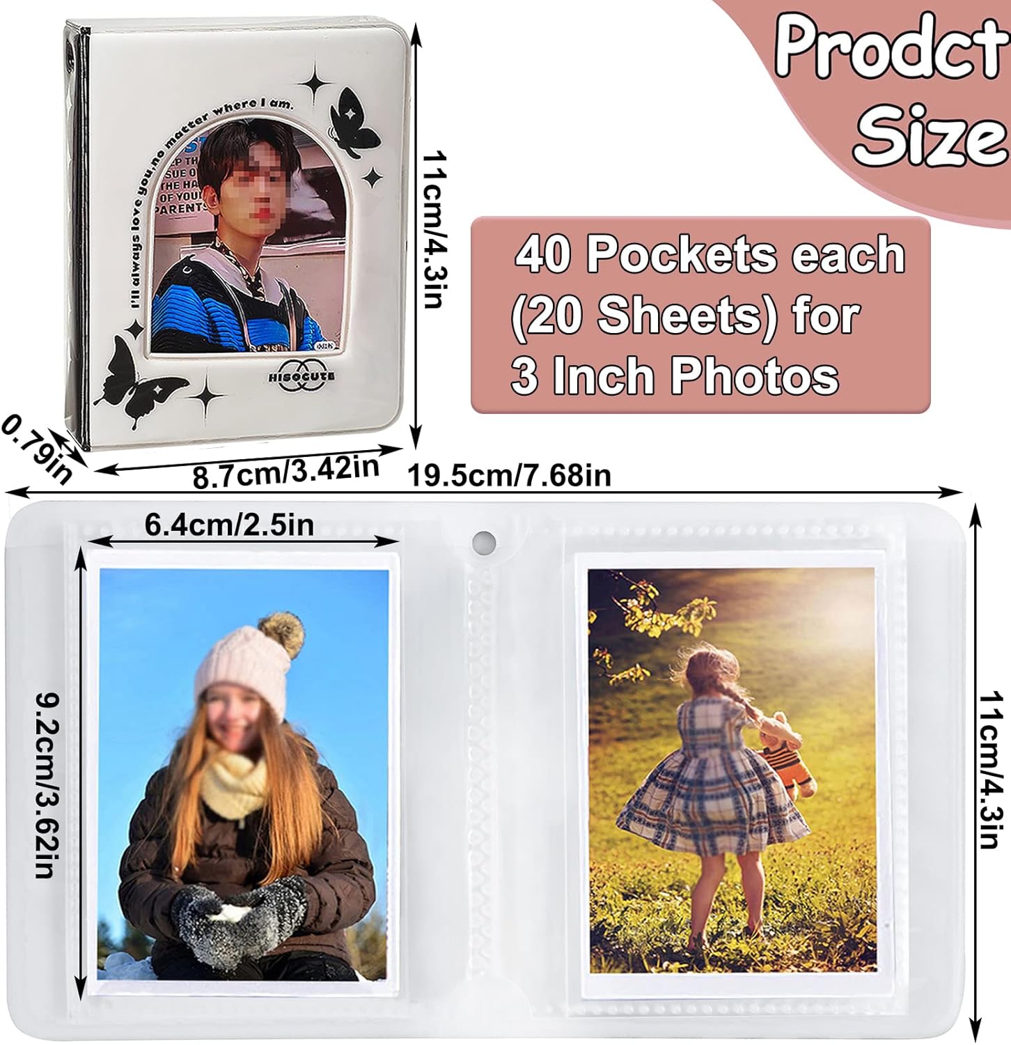 SZHTSWU Mini álbum de fotos de 40 bolsillos, soporte para tarjetas fotográficas Kpop de 3 pulgadas, carpeta pequeña para tarjetas fotográficas,