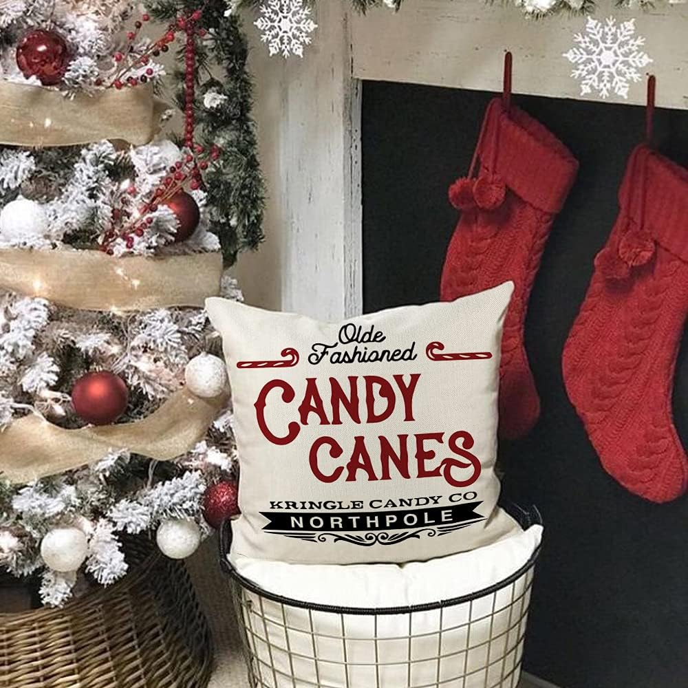 UBING 4 fundas de almohada navideñas de 18 x 18 pulgadas, fundas de almohada decorativas para sofá, banco, sala de estar, patio, decoración navideña