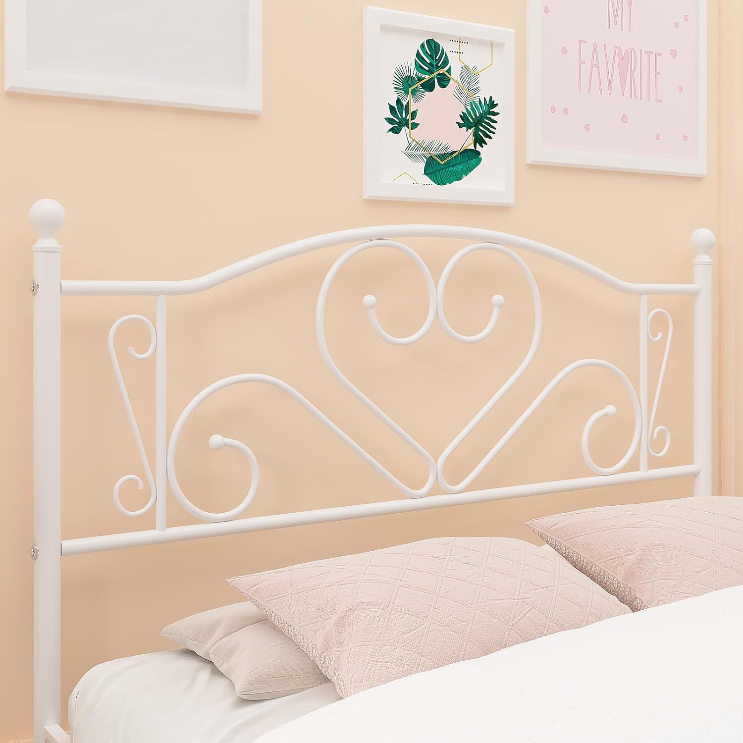 Weehom Base de cama de tamaño matrimonial con cabecero, plataforma de soporte de listones de acero resistente debajo de la cama, espacio de