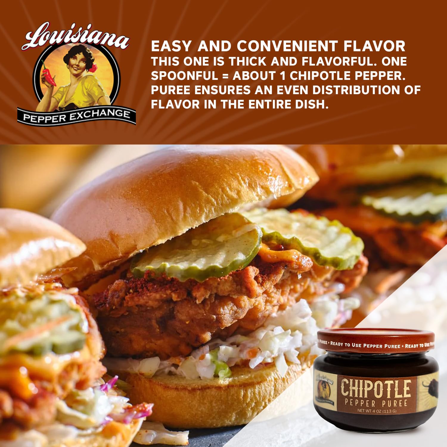 Louisiana Pepper Exchange Chipotle – Salsa de puré de pimienta, picante, ahumado, condimento de sabor dulce para adobo, aderezo rancho, barbacoa,