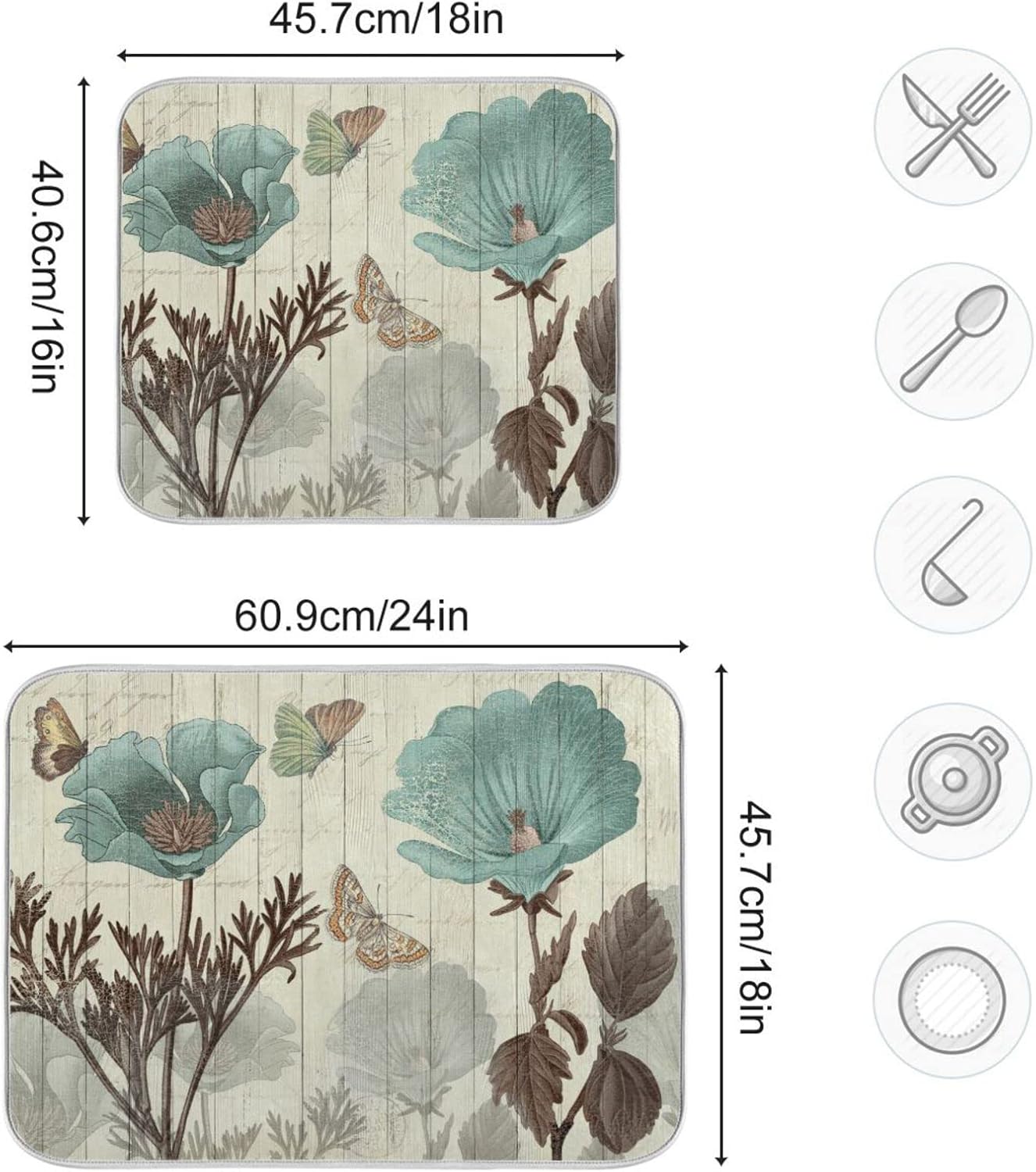 senya Tapete de secado de platos súper absorbente, microfibra de secado rápido, 24 x 18 pulgadas, almohadilla de cocina, diseño floral retro de