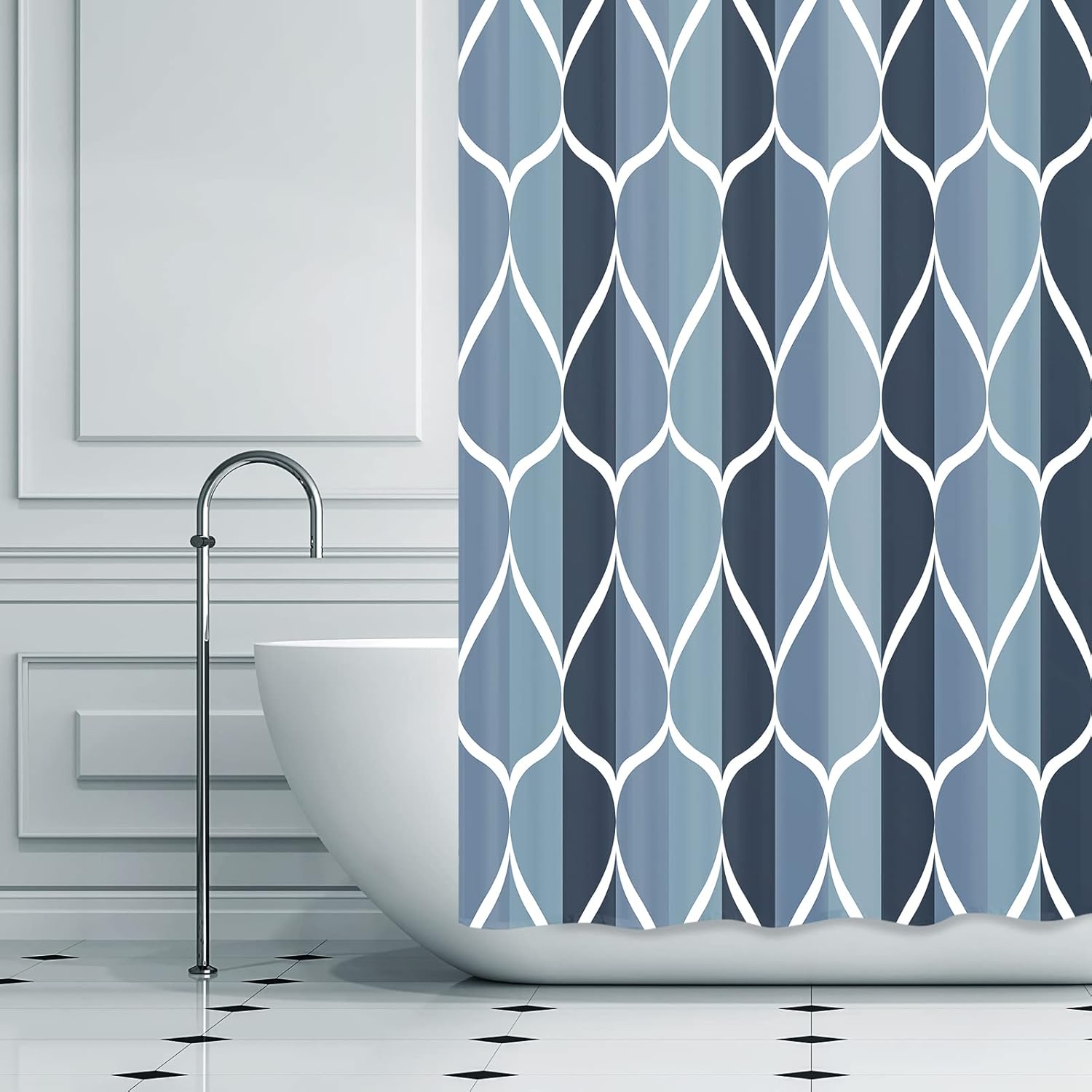 Aegean – Cortina de ducha de tela azul de 60 pulgadas de ancho x 72 pulgadas de alto, diseño impermeable de poliéster, secado rápido, dobladillo