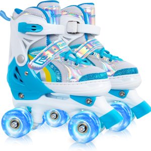 MammyGol Patines de ruedas para niñas y niños, 4 tamaños ajustables de arco iris, patines cuádruples con todas las ruedas iluminadas para niños MammyGol Patines de ruedas para niñas y niños, 4 tamaños ajustables de arco iris, patines cuádruples con todas las ruedas iluminadas para niños
