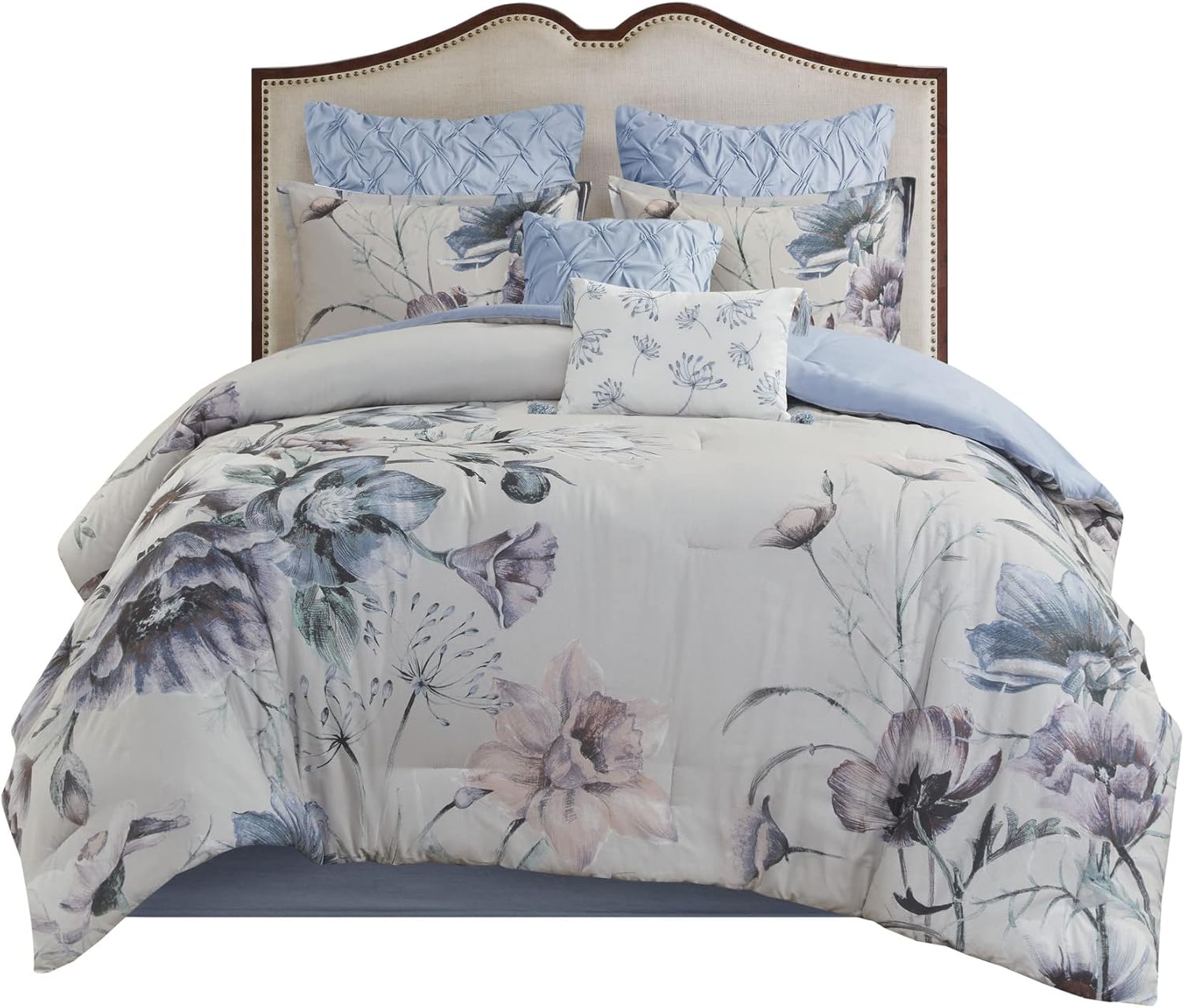 Madison Park Cassandra – Juego de edredón de mezcla de algodón, diseño femenino estampado floral colorido, capa de ropa de cama alternativa para
